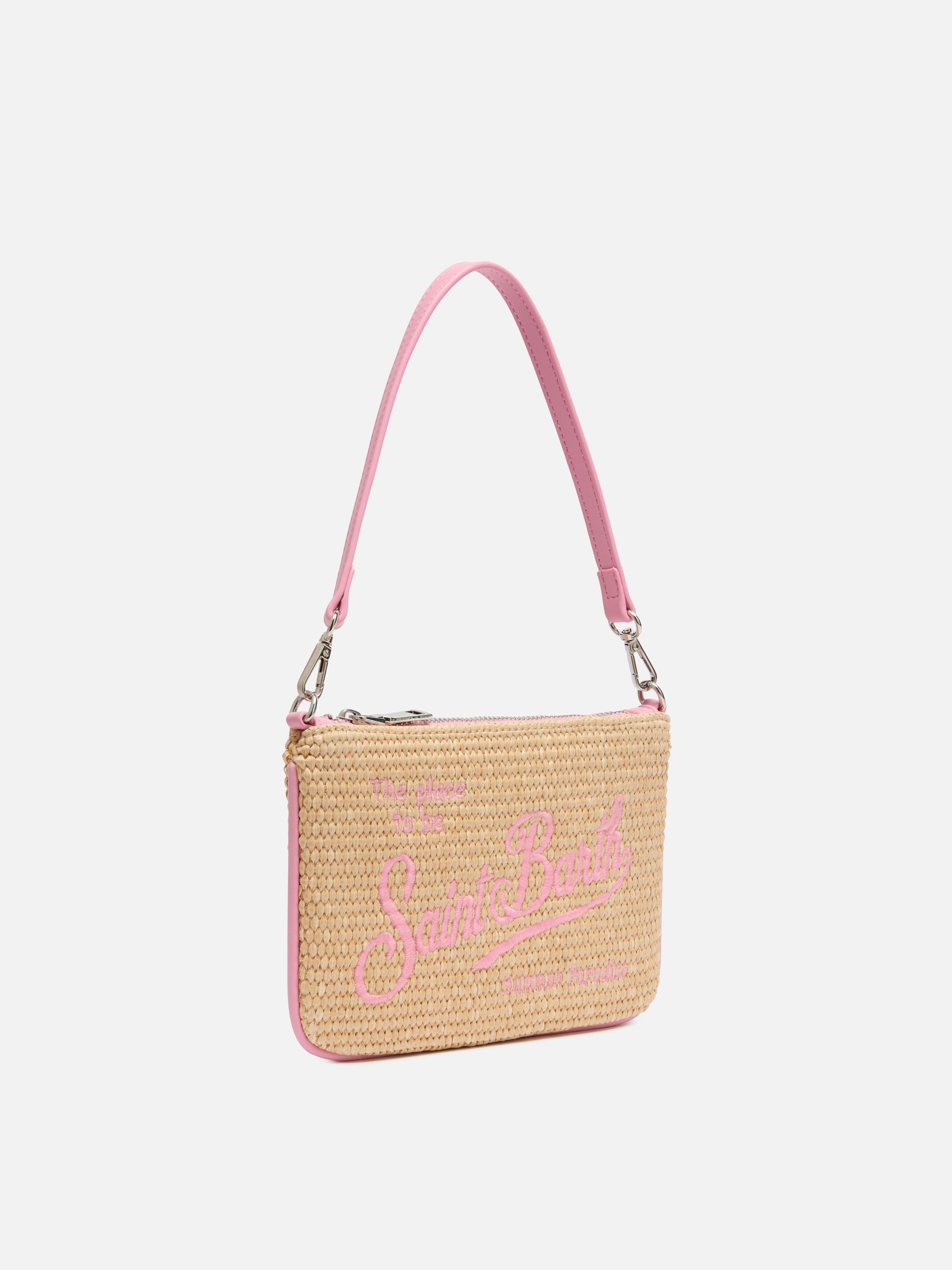 Beige Parisienne Straw Mini Pouch Bag Pochette