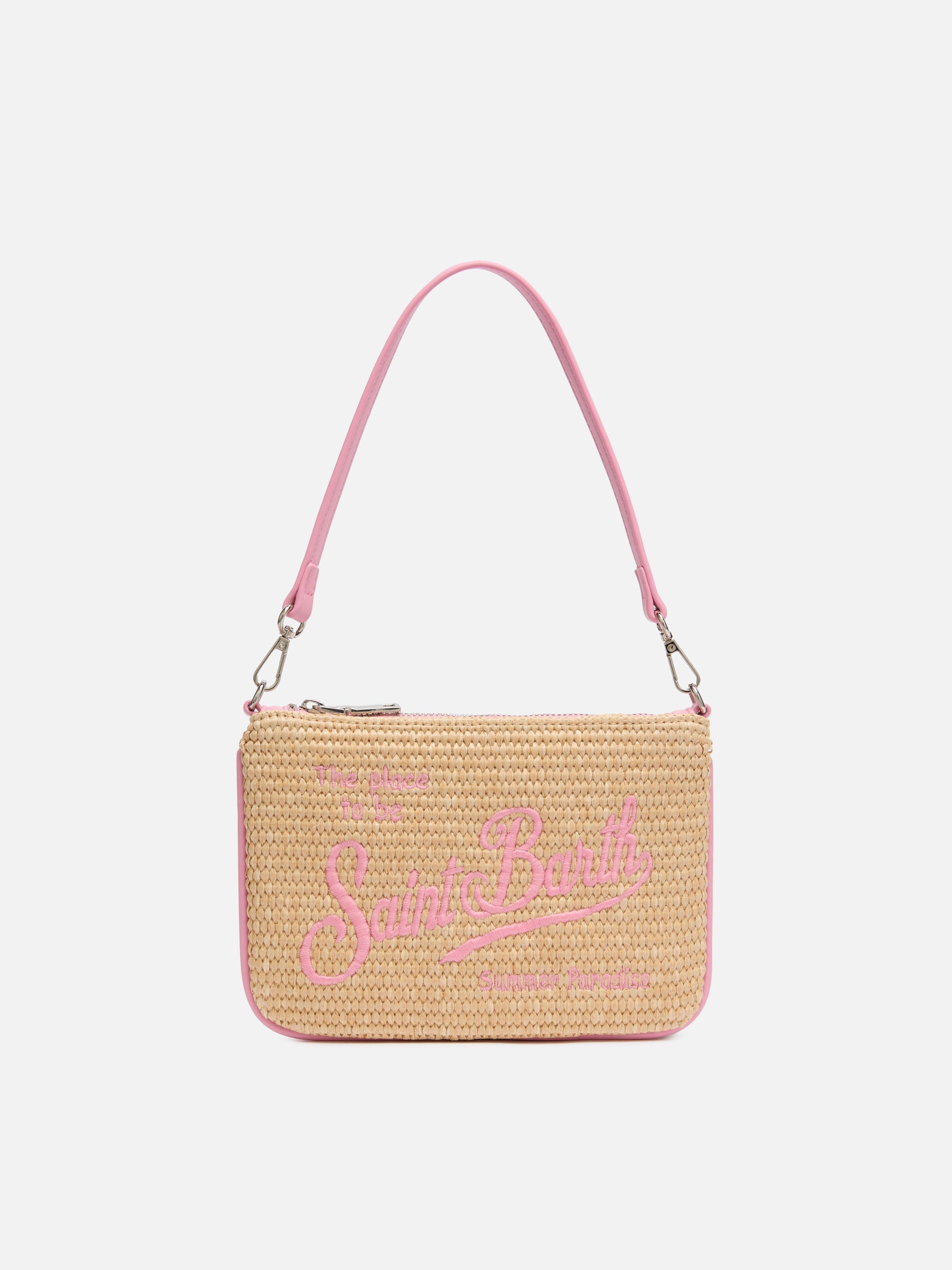 Beige Parisienne Straw Mini Pouch Bag Pochette