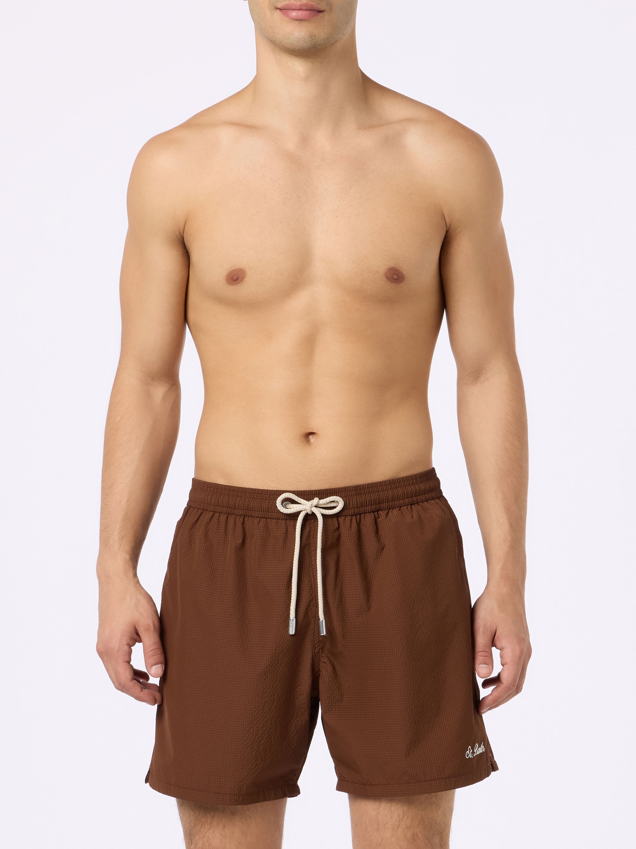 Seersucker Classic Light Swim Shorts Patmos Brown Swimshort