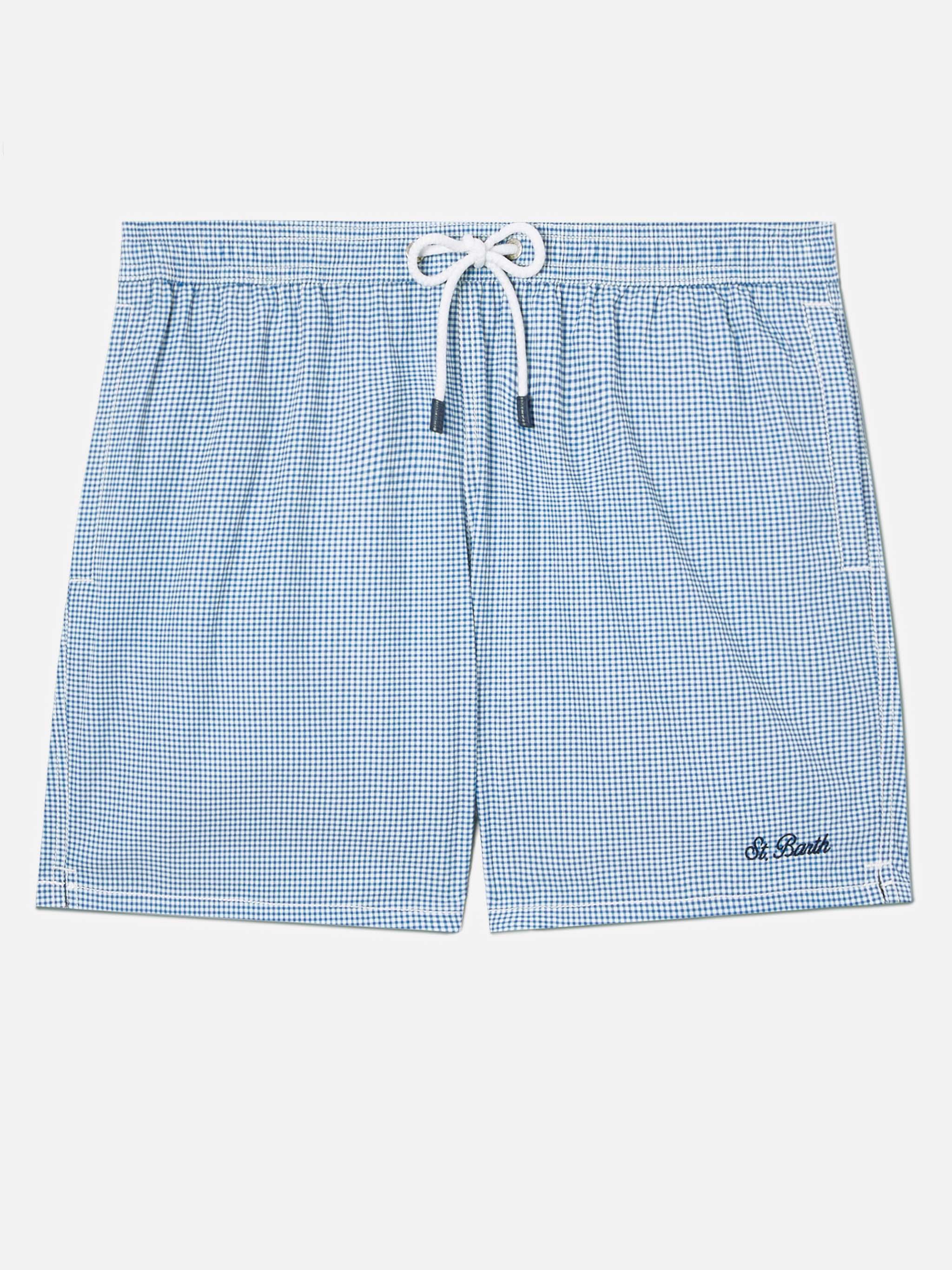 Patmos Seersucker Gingham Swim Shorts Blue And White Swimshort