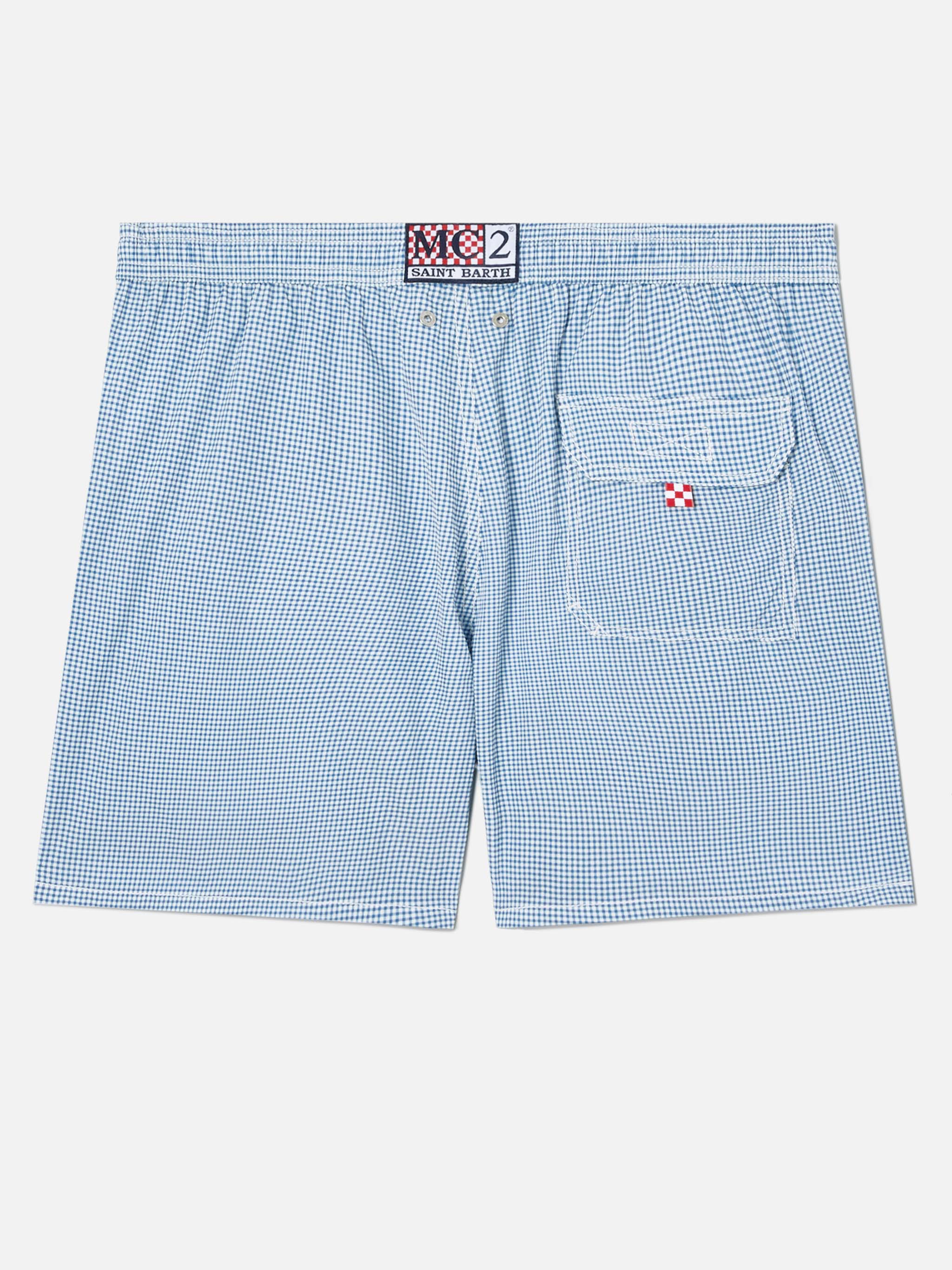 Patmos Seersucker Gingham Swim Shorts Blue And White Swimshort