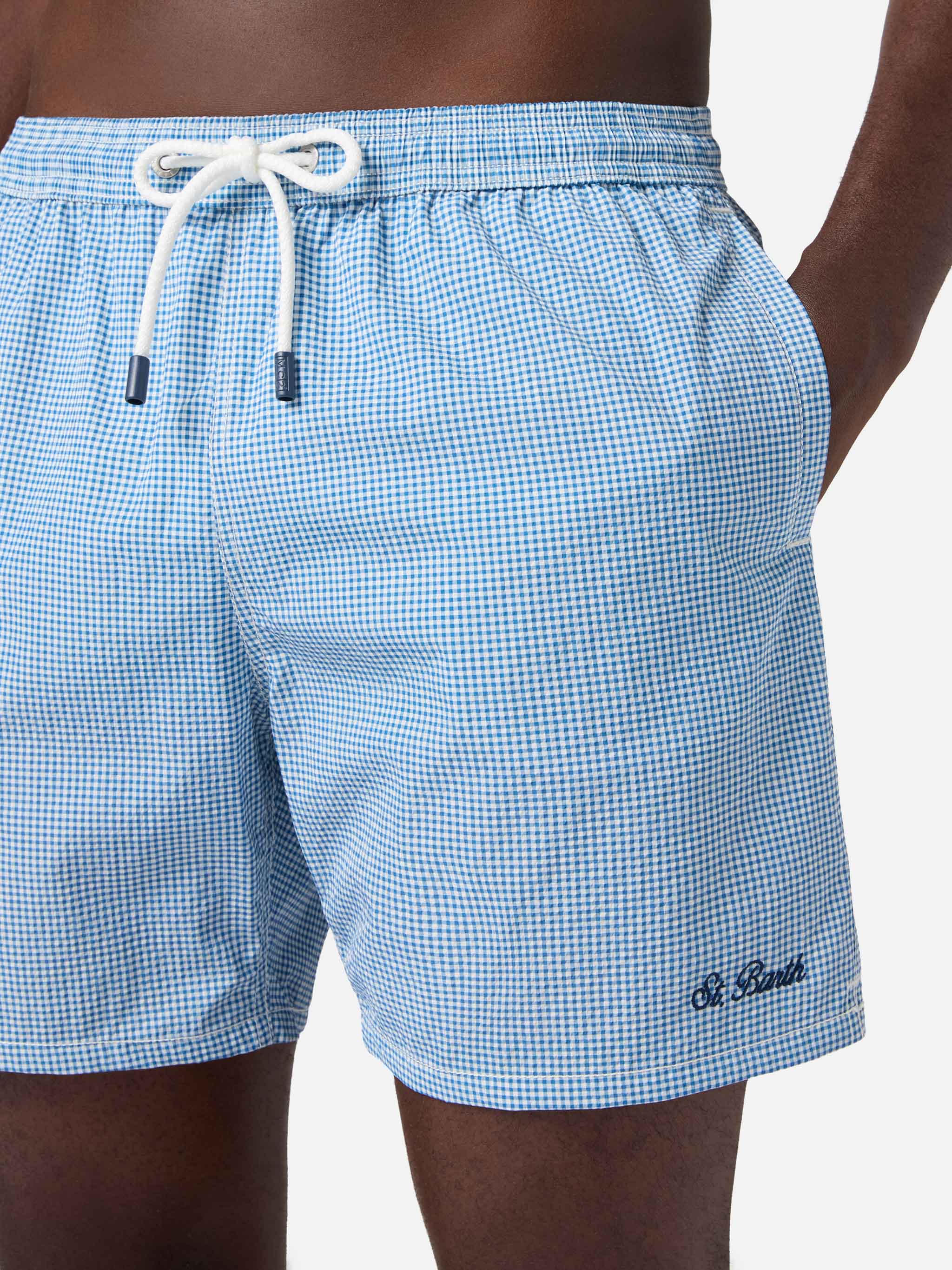 Patmos Seersucker Gingham Swim Shorts Blue And White Swimshort