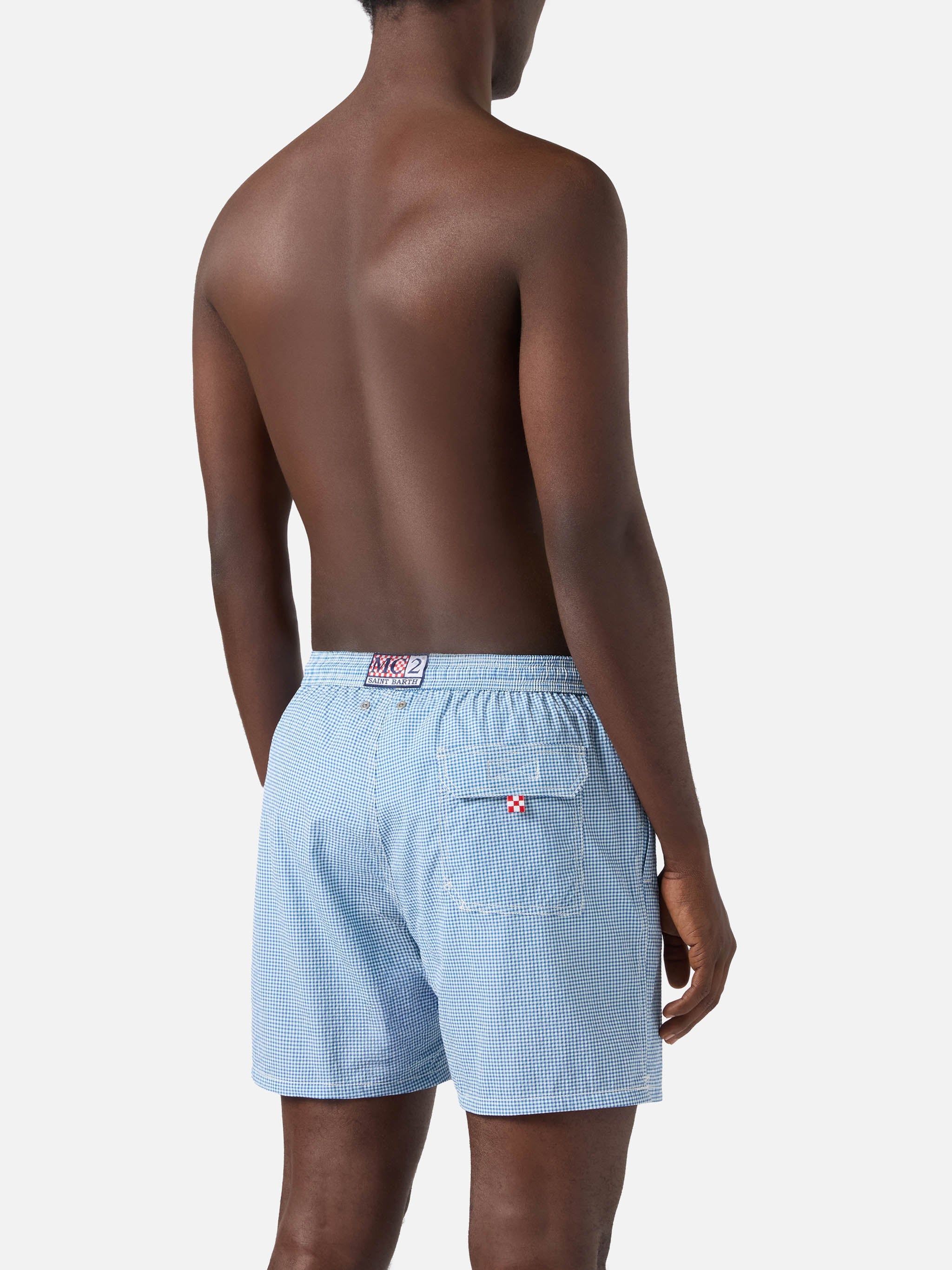 Patmos Seersucker Gingham Swim Shorts Blue And White Swimshort