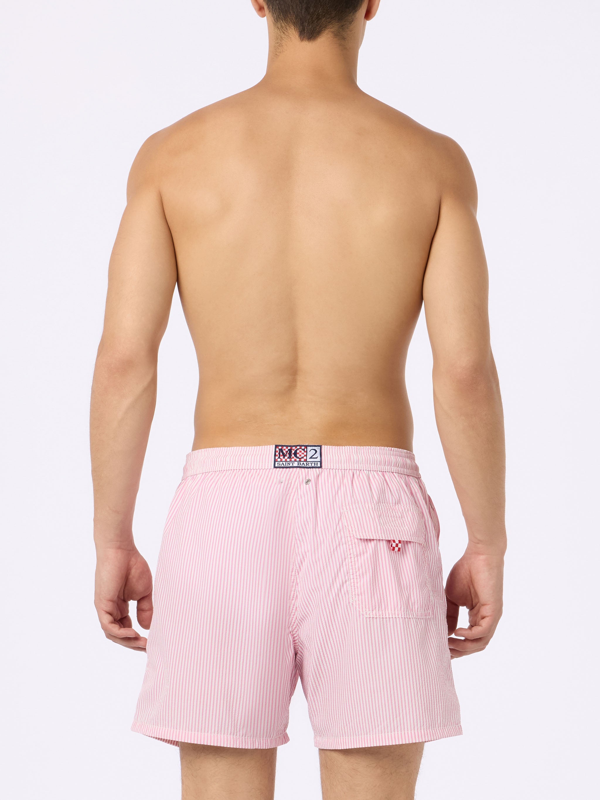 Man Seersucker Striped Swim Shorts Patmos Pink Swimshort