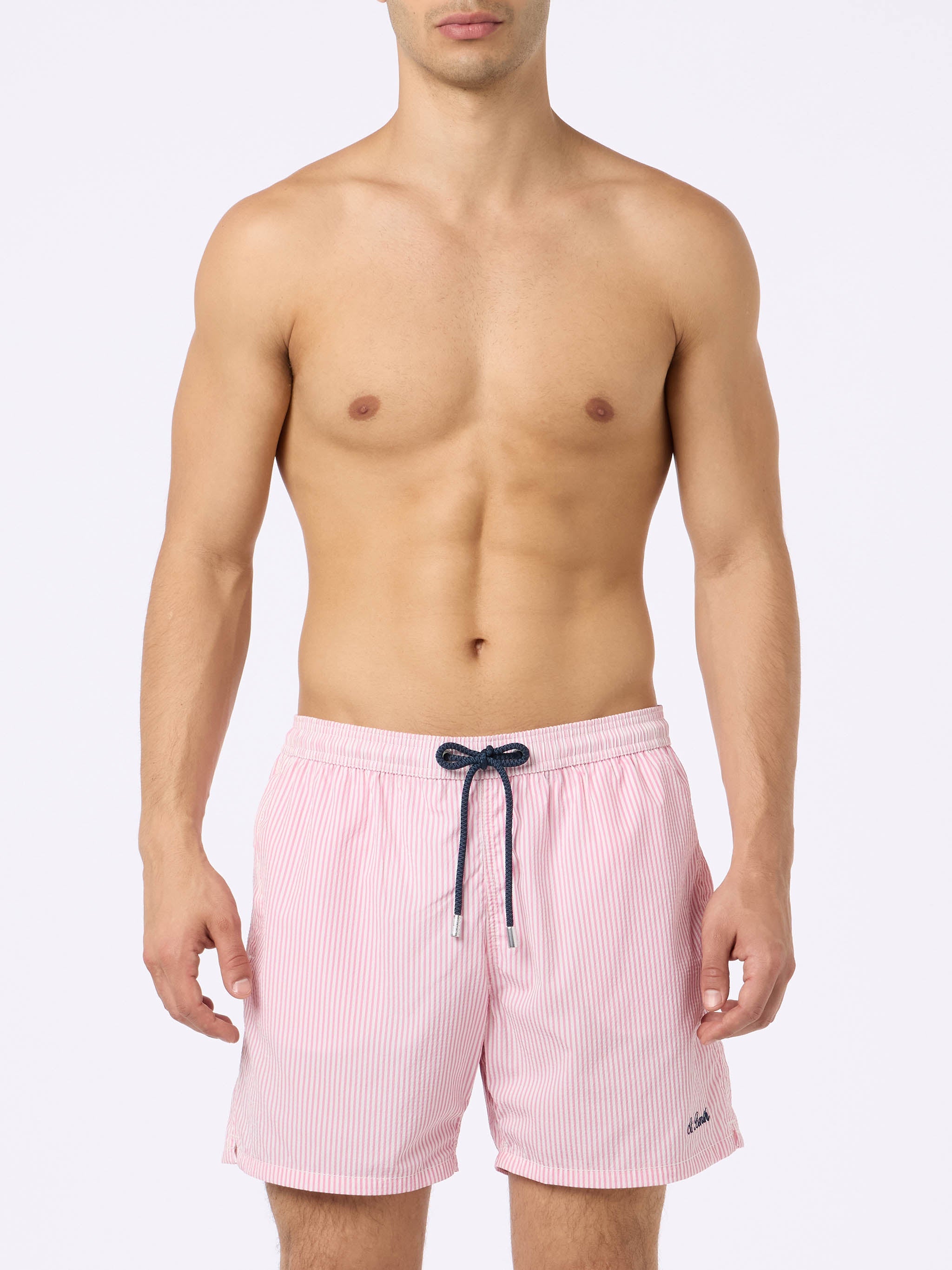 Man Seersucker Striped Swim Shorts Patmos Pink Swimshort