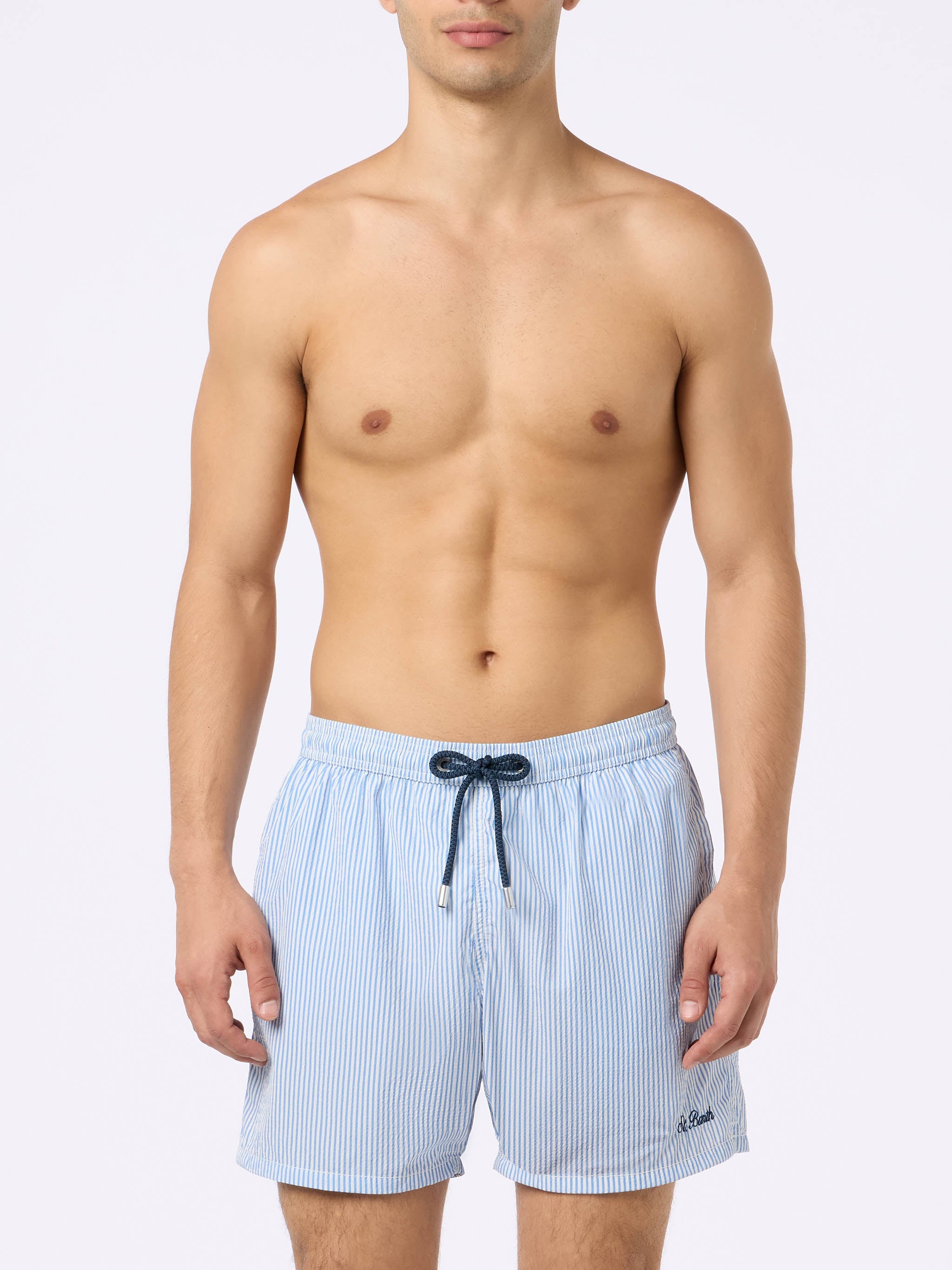 Seersucker Light Blue Striped Swim Shorts Patmos Swimshort