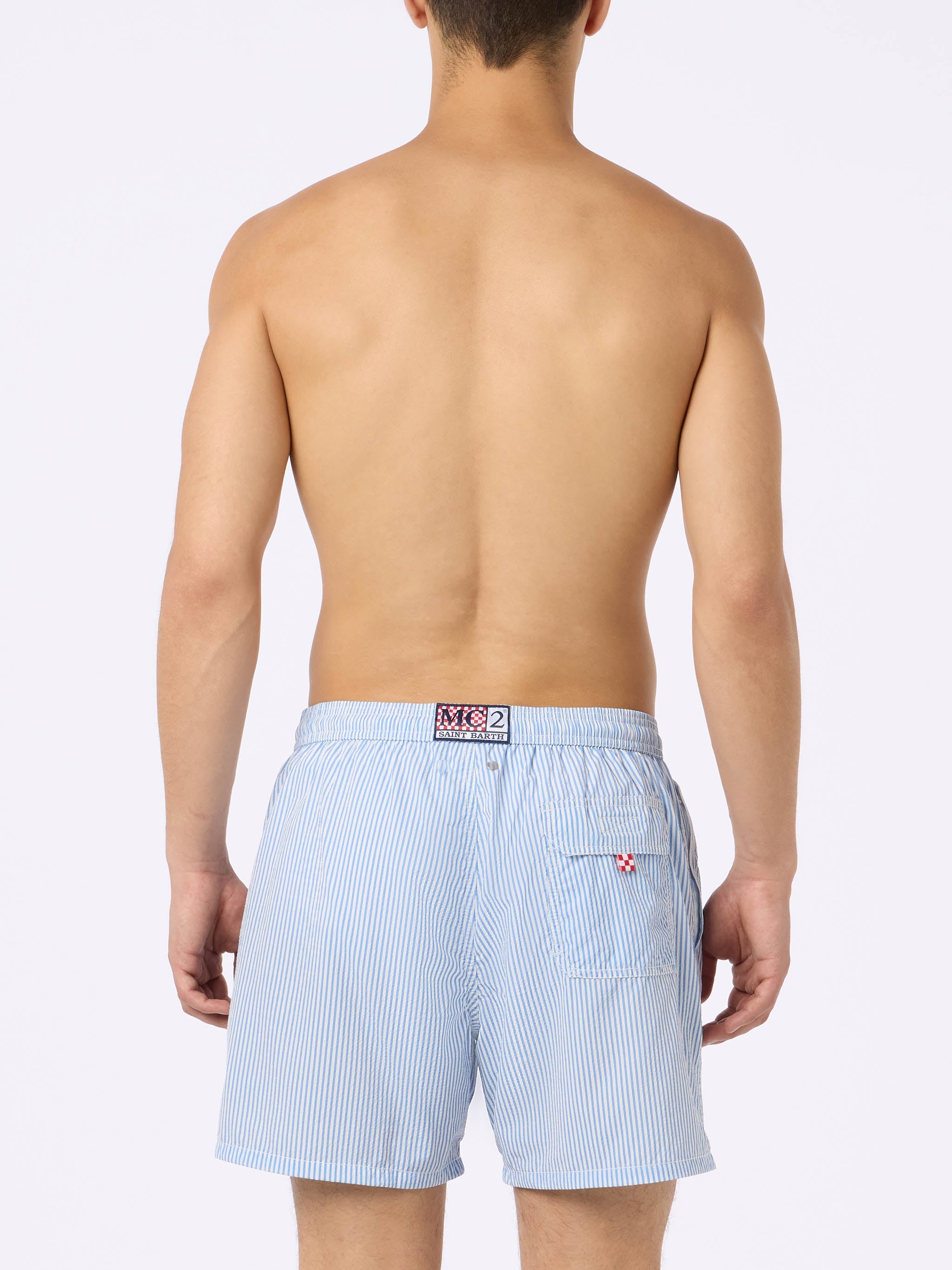 Seersucker Light Blue Striped Swim Shorts Patmos Swimshort