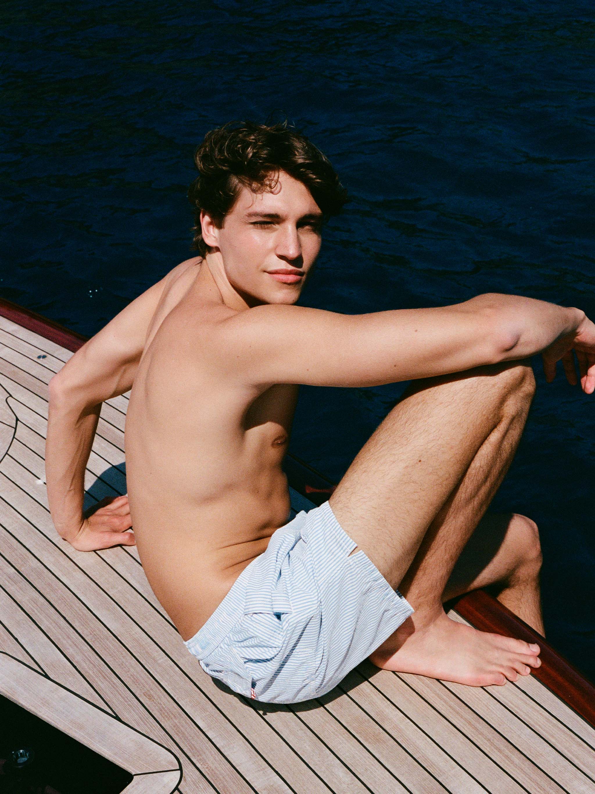Seersucker Light Blue Striped Swim Shorts Patmos Swimshort