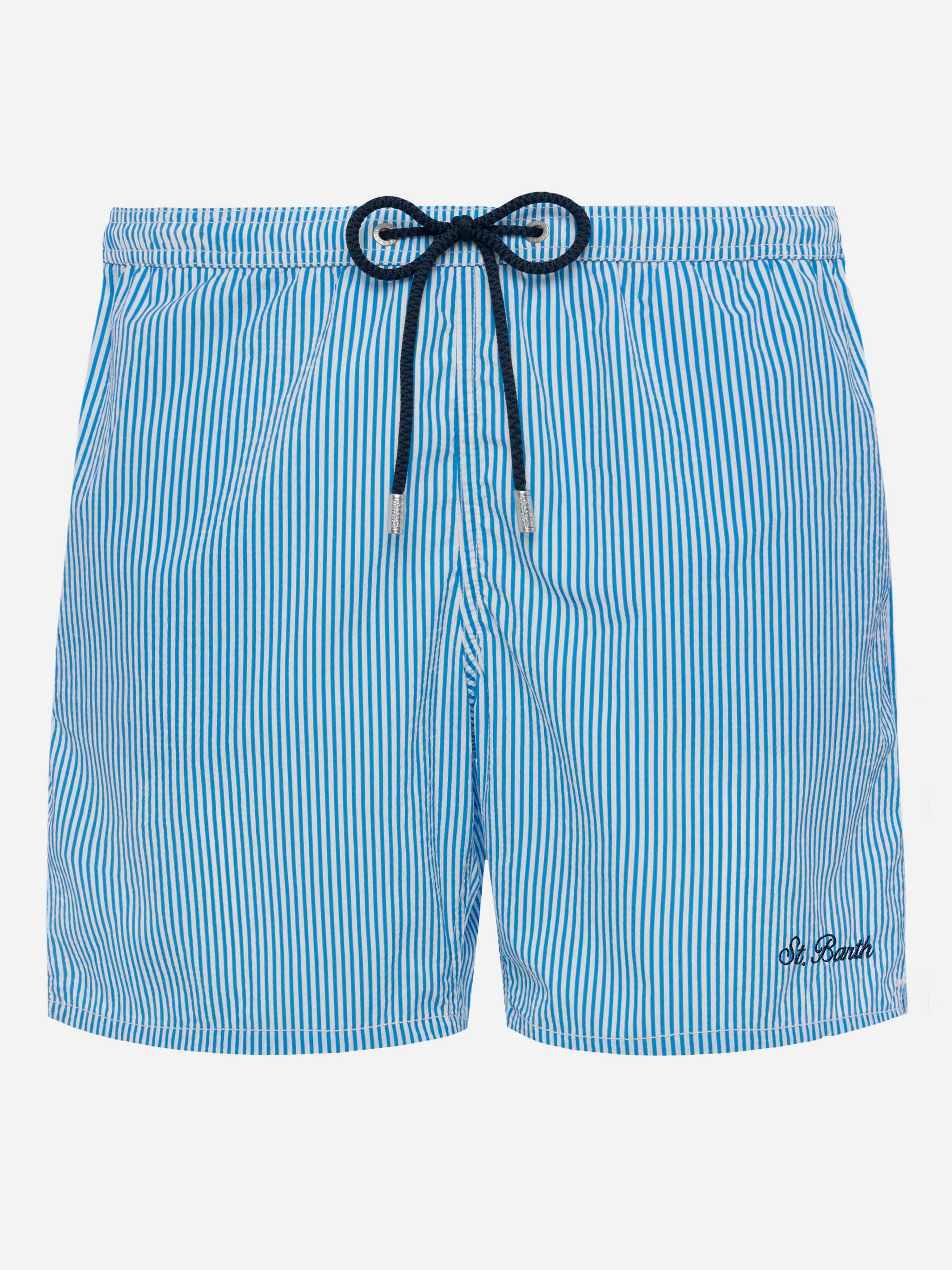 Seersucker Bluette Striped Classic Light Swim Shorts Patmos Blue Swimshort