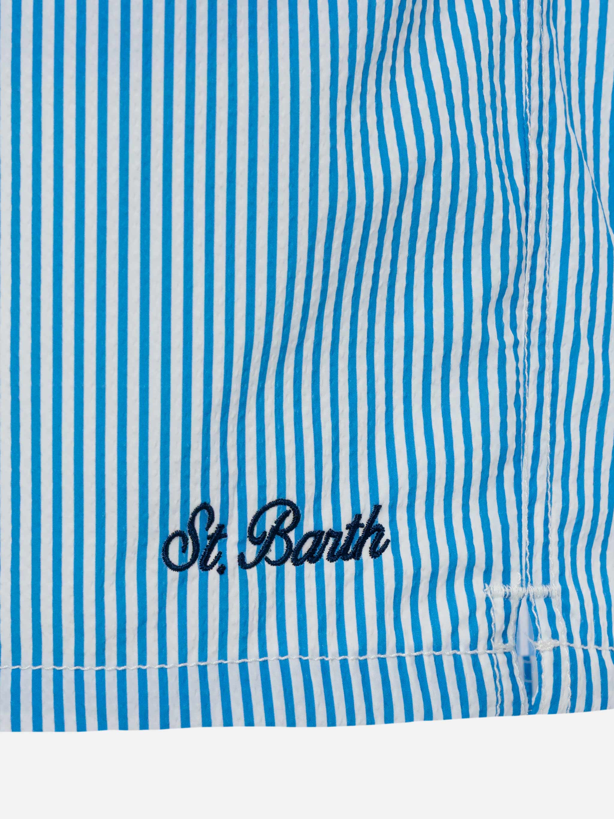 Seersucker Bluette Striped Classic Light Swim Shorts Patmos Blue Swimshort