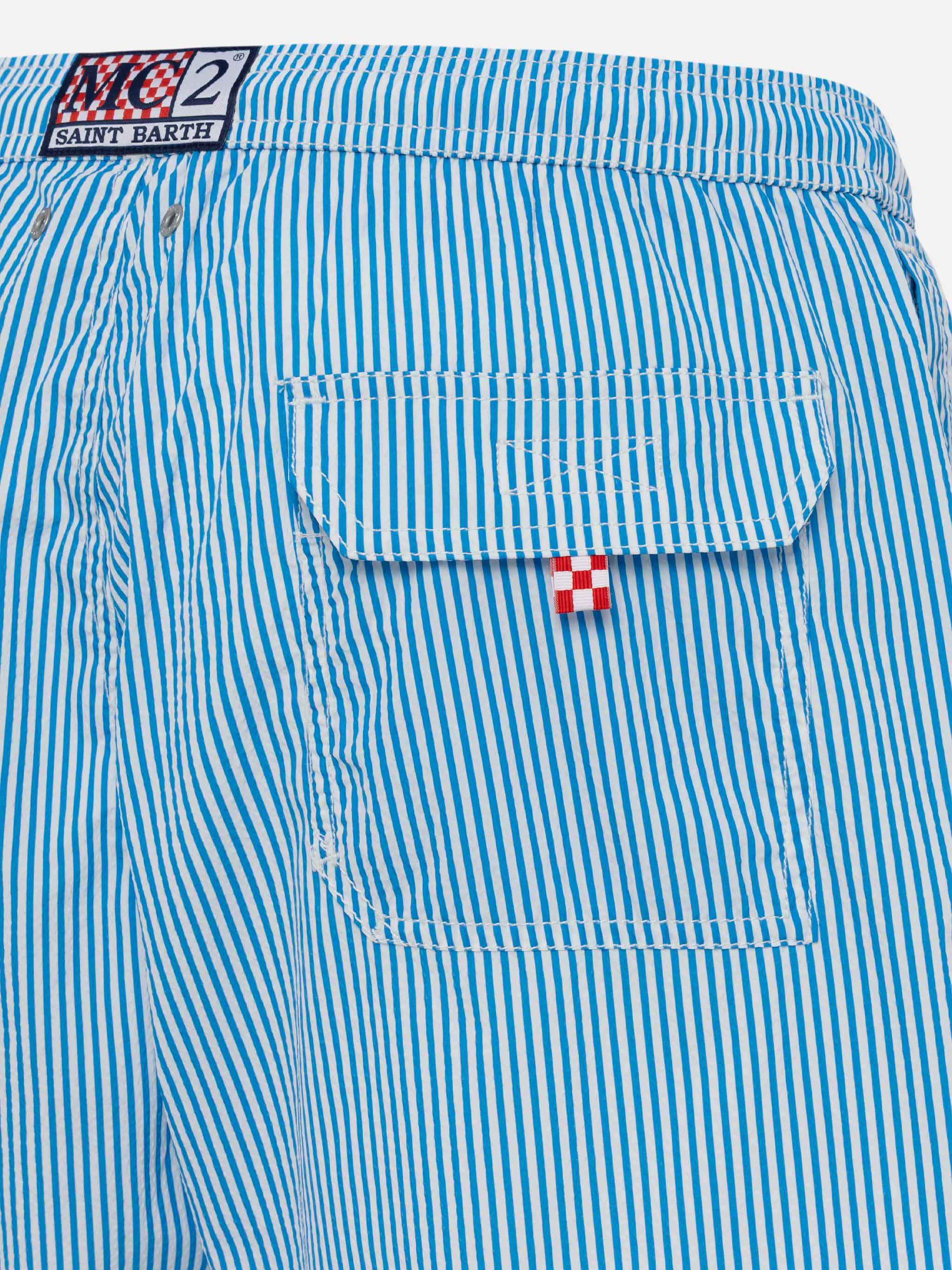 Seersucker Bluette Striped Classic Light Swim Shorts Patmos Blue Swimshort