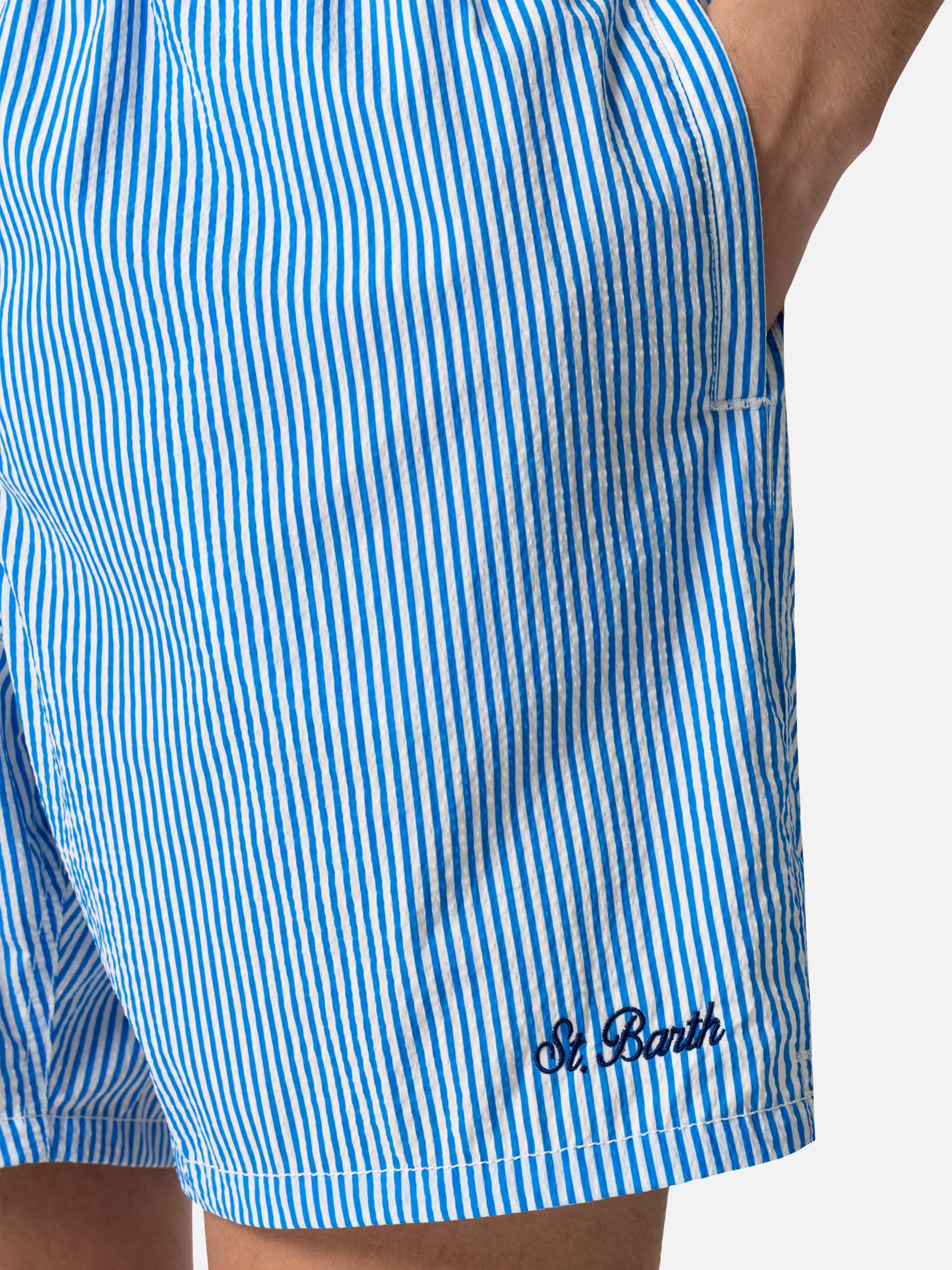 Seersucker Bluette Striped Classic Light Swim Shorts Patmos Blue Swimshort