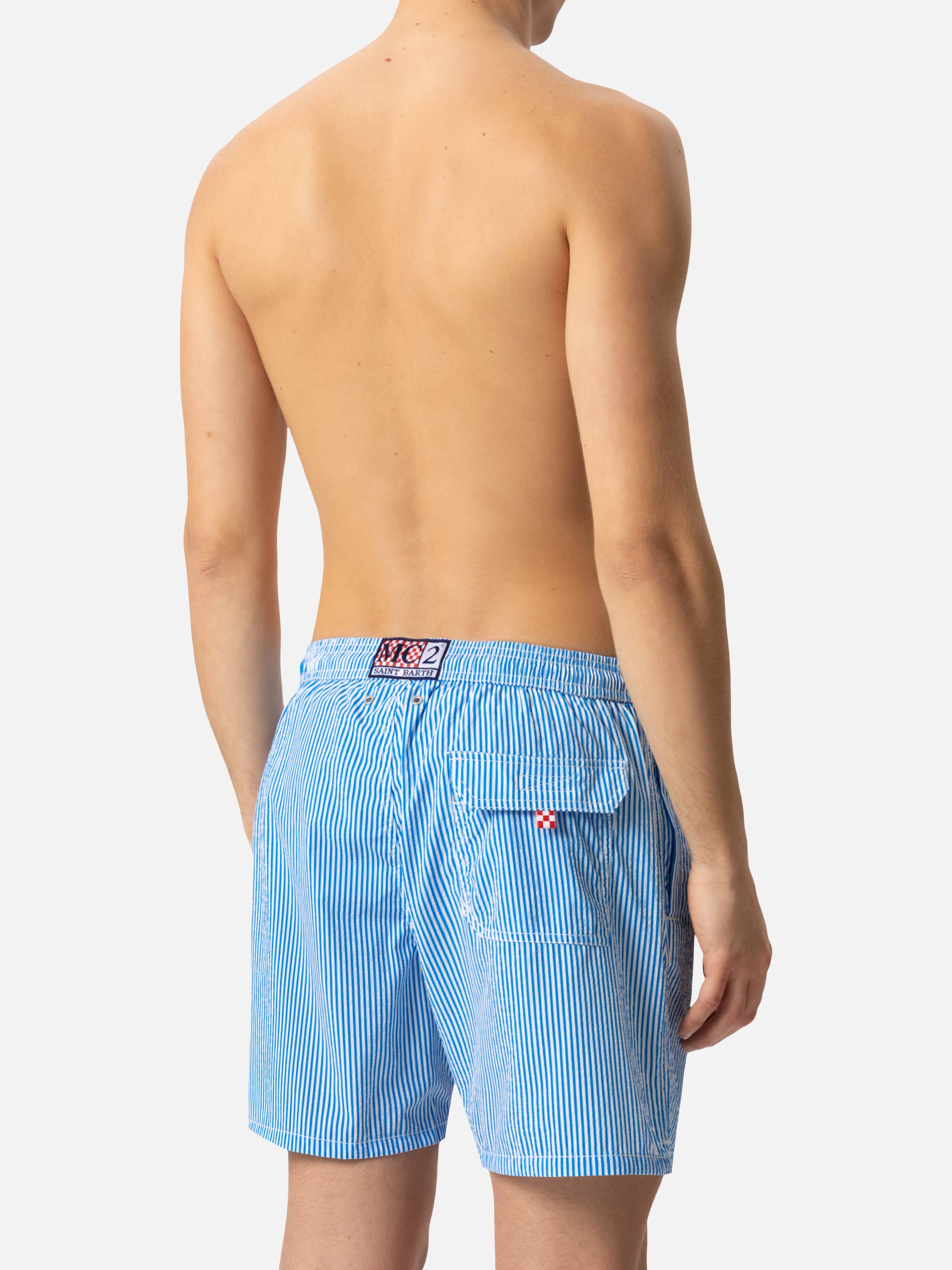 Seersucker Bluette Striped Classic Light Swim Shorts Patmos Blue Swimshort