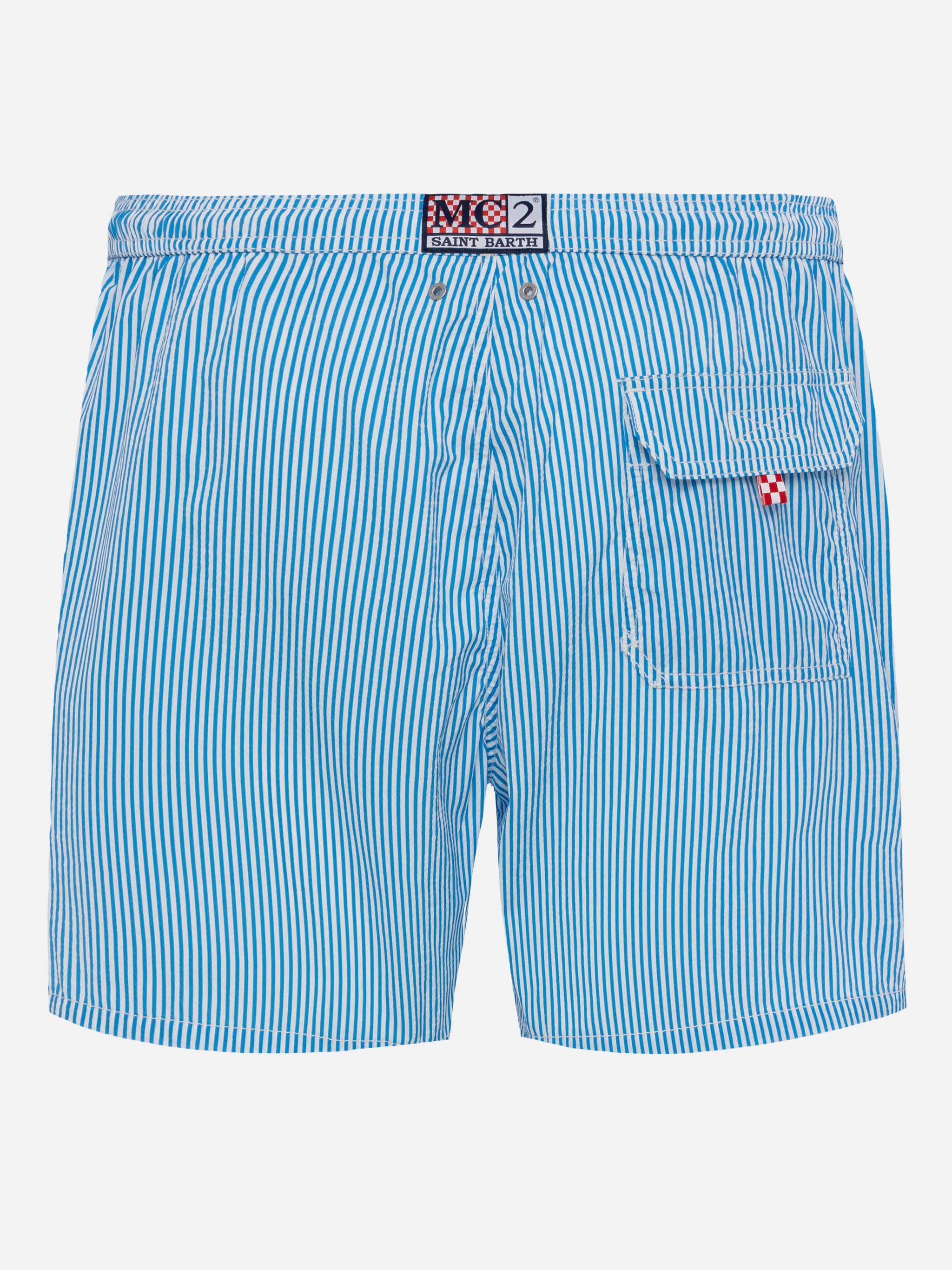 Seersucker Bluette Striped Classic Light Swim Shorts Patmos Blue Swimshort