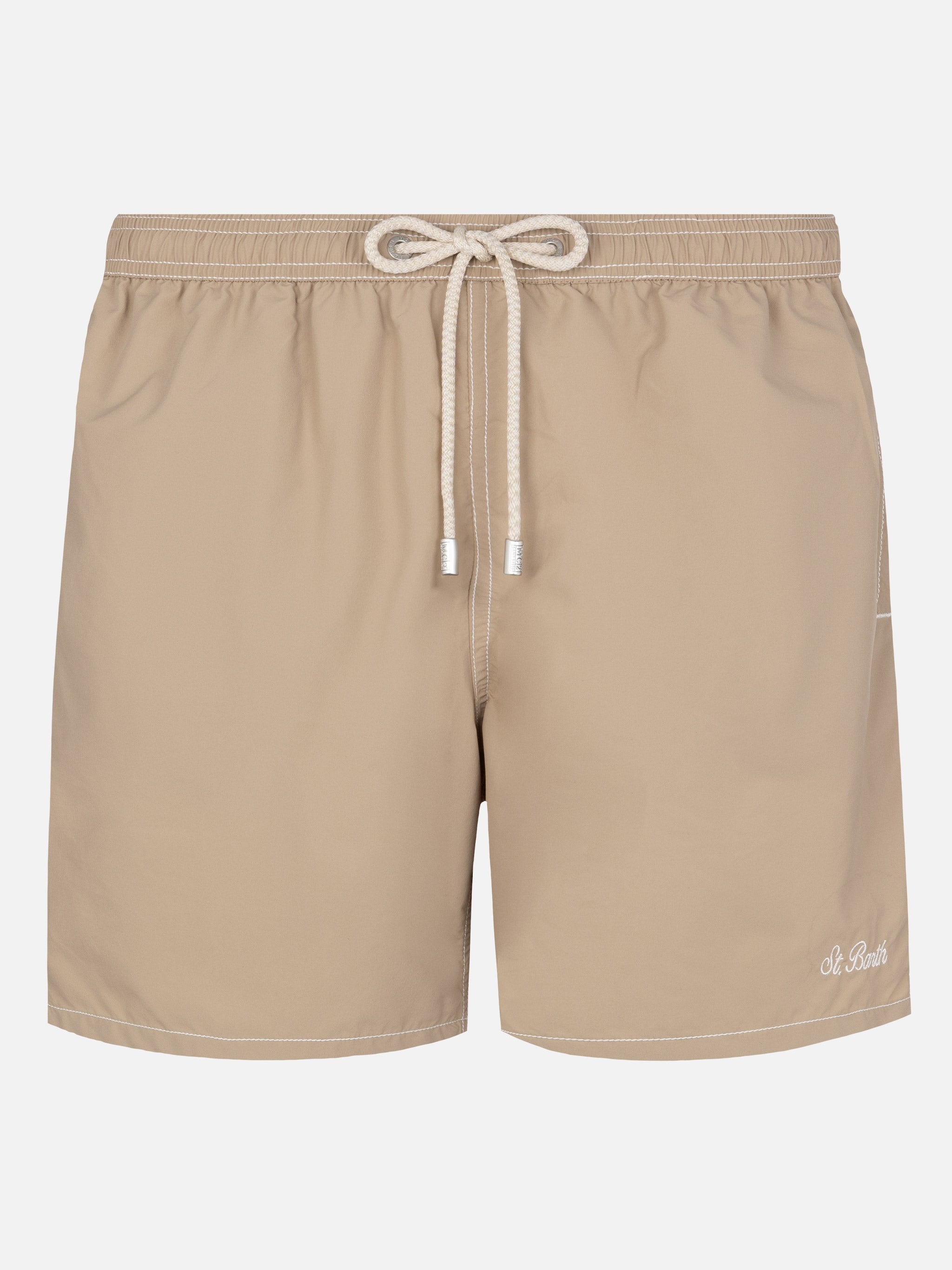 Beige Mid-Length Classic Light Swim Shorts Patmos White Swimshort