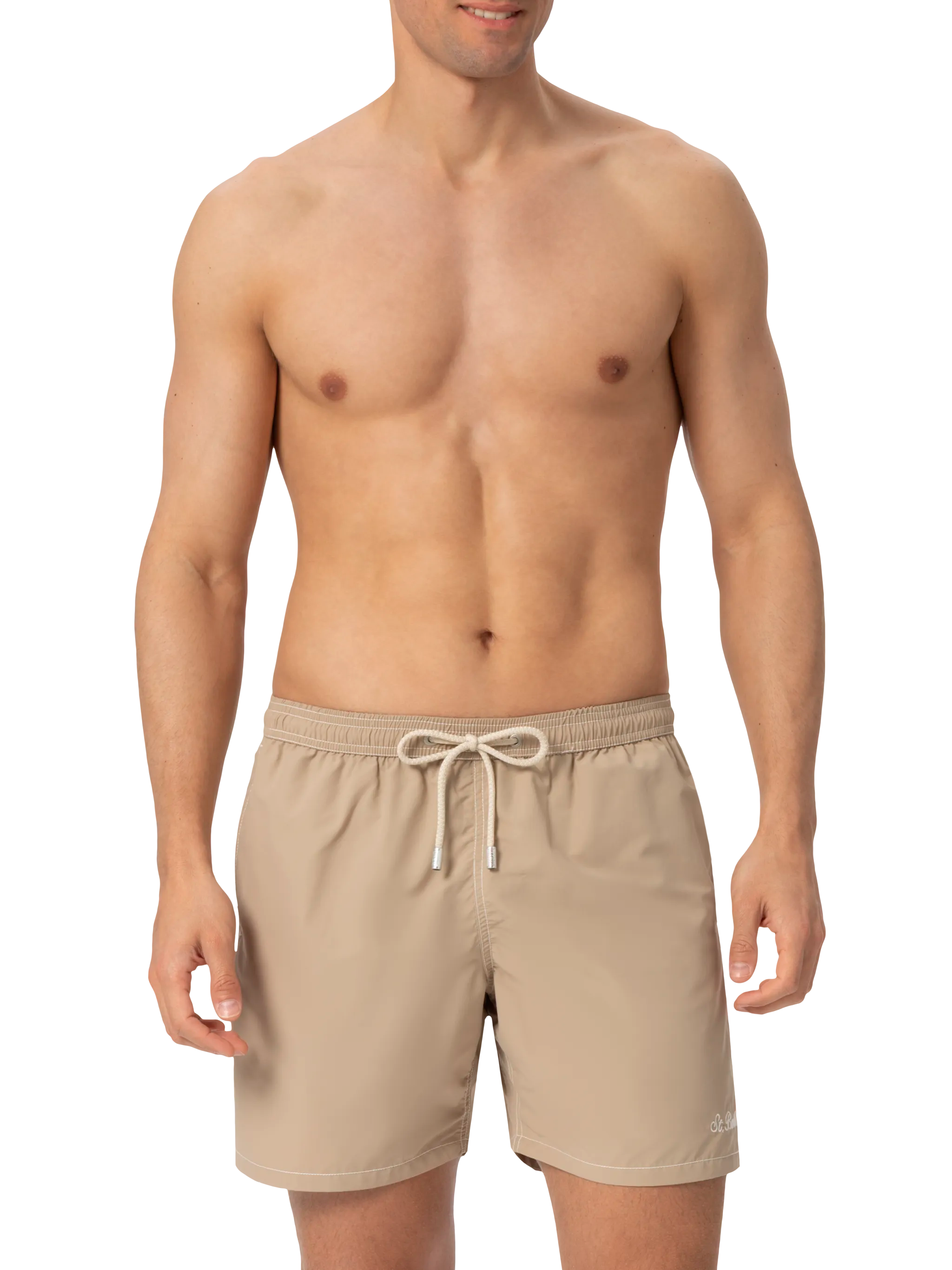 Beige Mid-Length Classic Light Swim Shorts Patmos White Swimshort