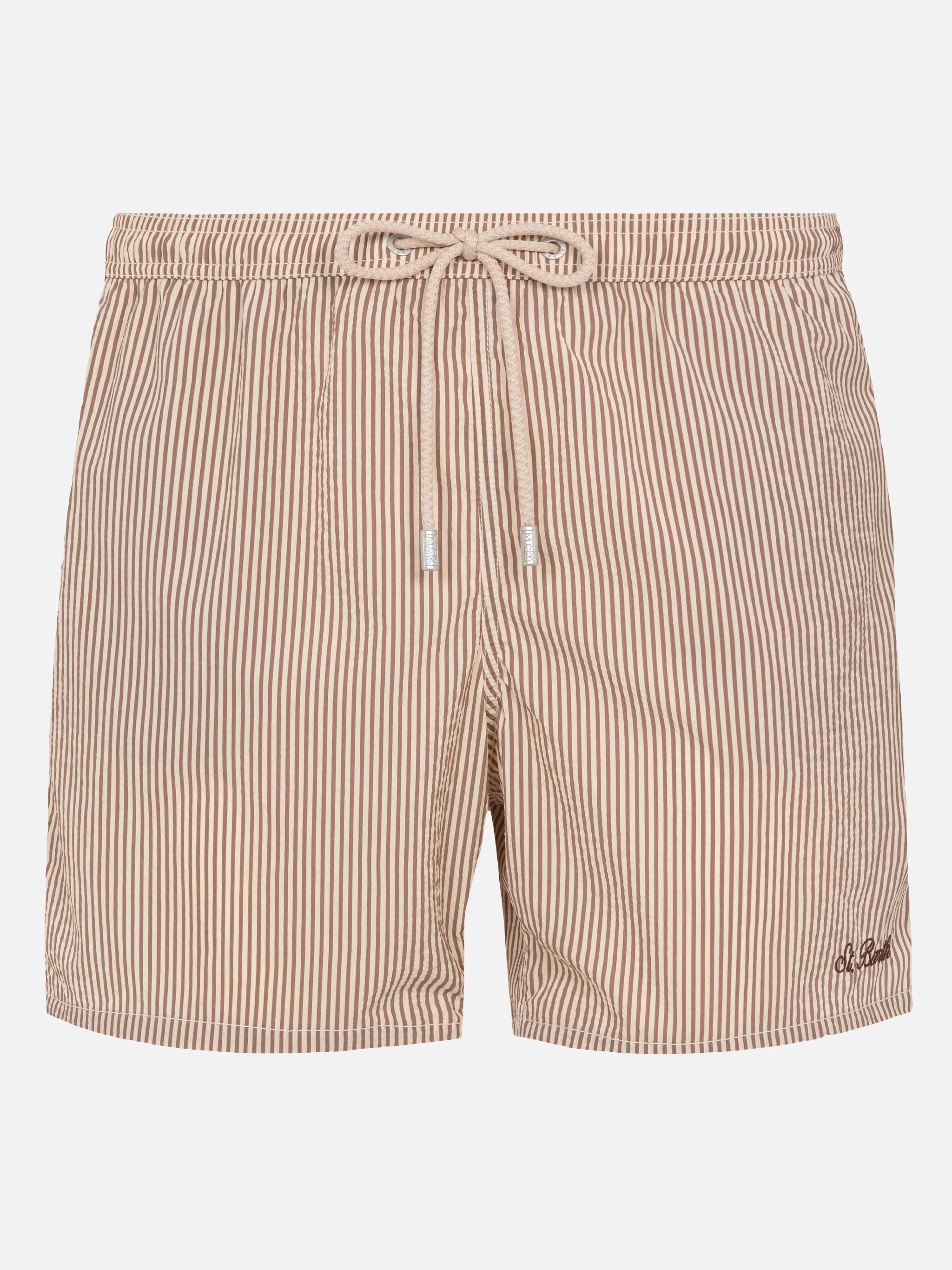 Seersucker Beige Striped Classic Light Swim Shorts Patmos Brown Swimshort