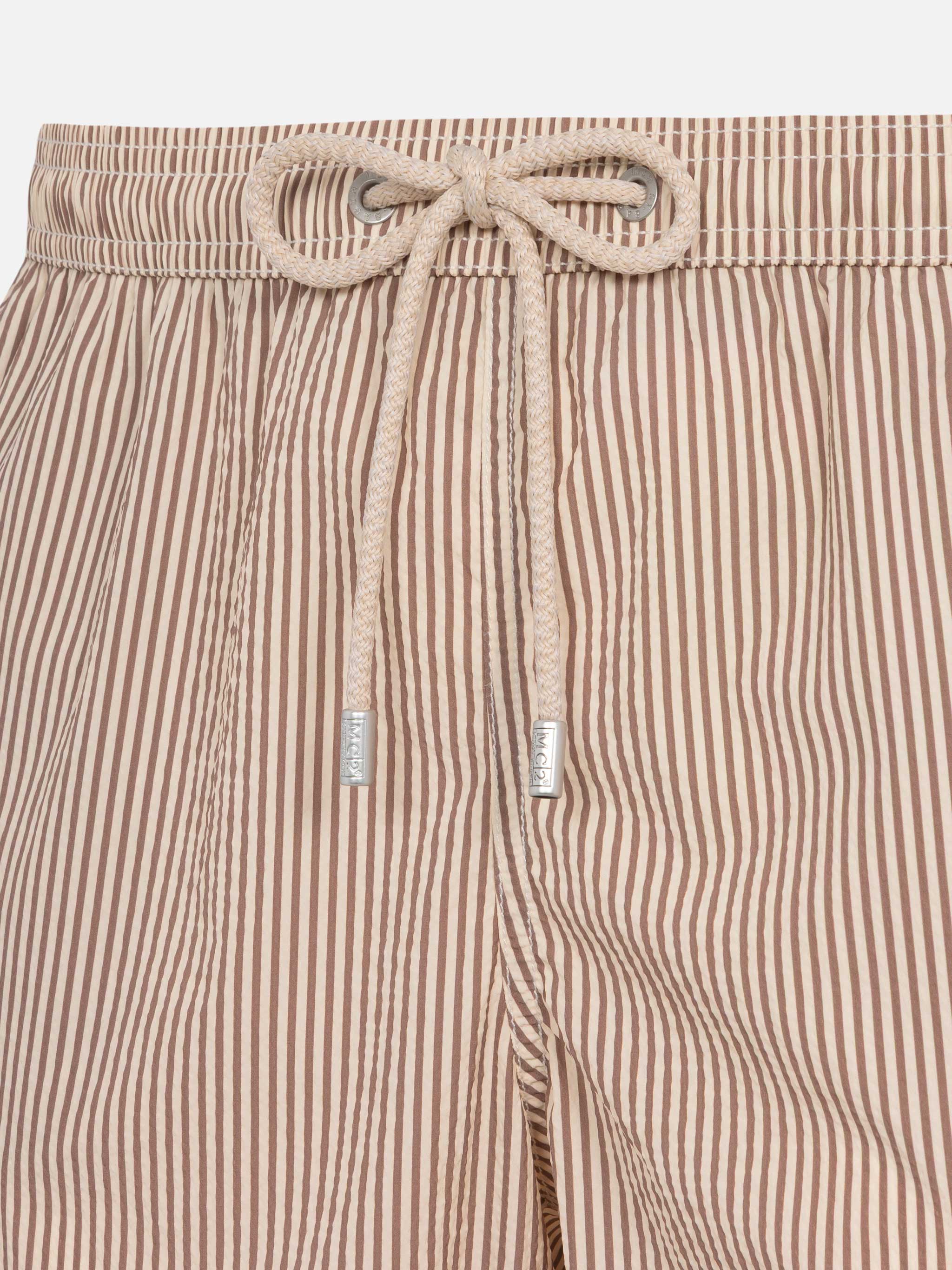 Seersucker Beige Striped Classic Light Swim Shorts Patmos Brown Swimshort