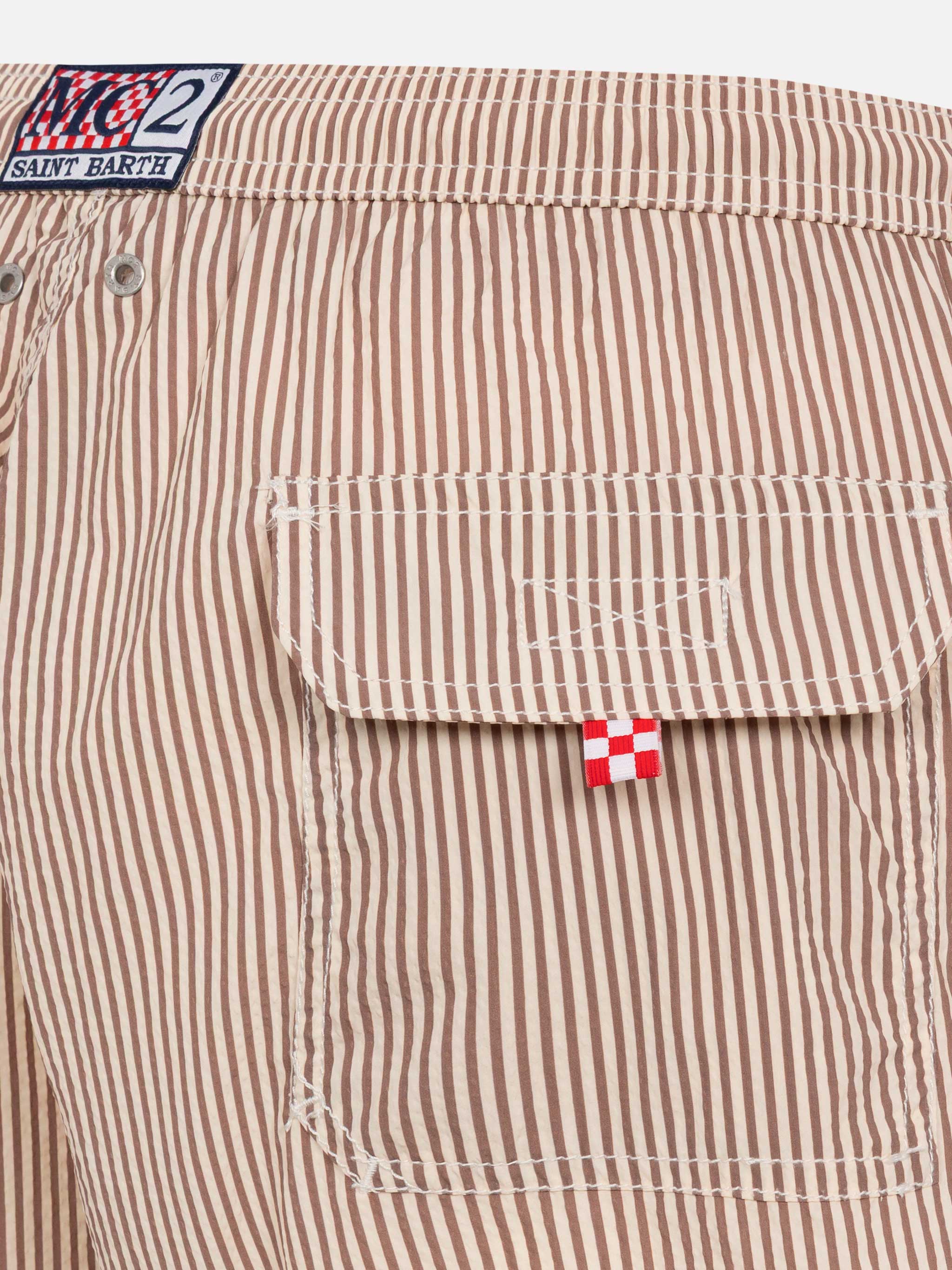 Seersucker Beige Striped Classic Light Swim Shorts Patmos Brown Swimshort