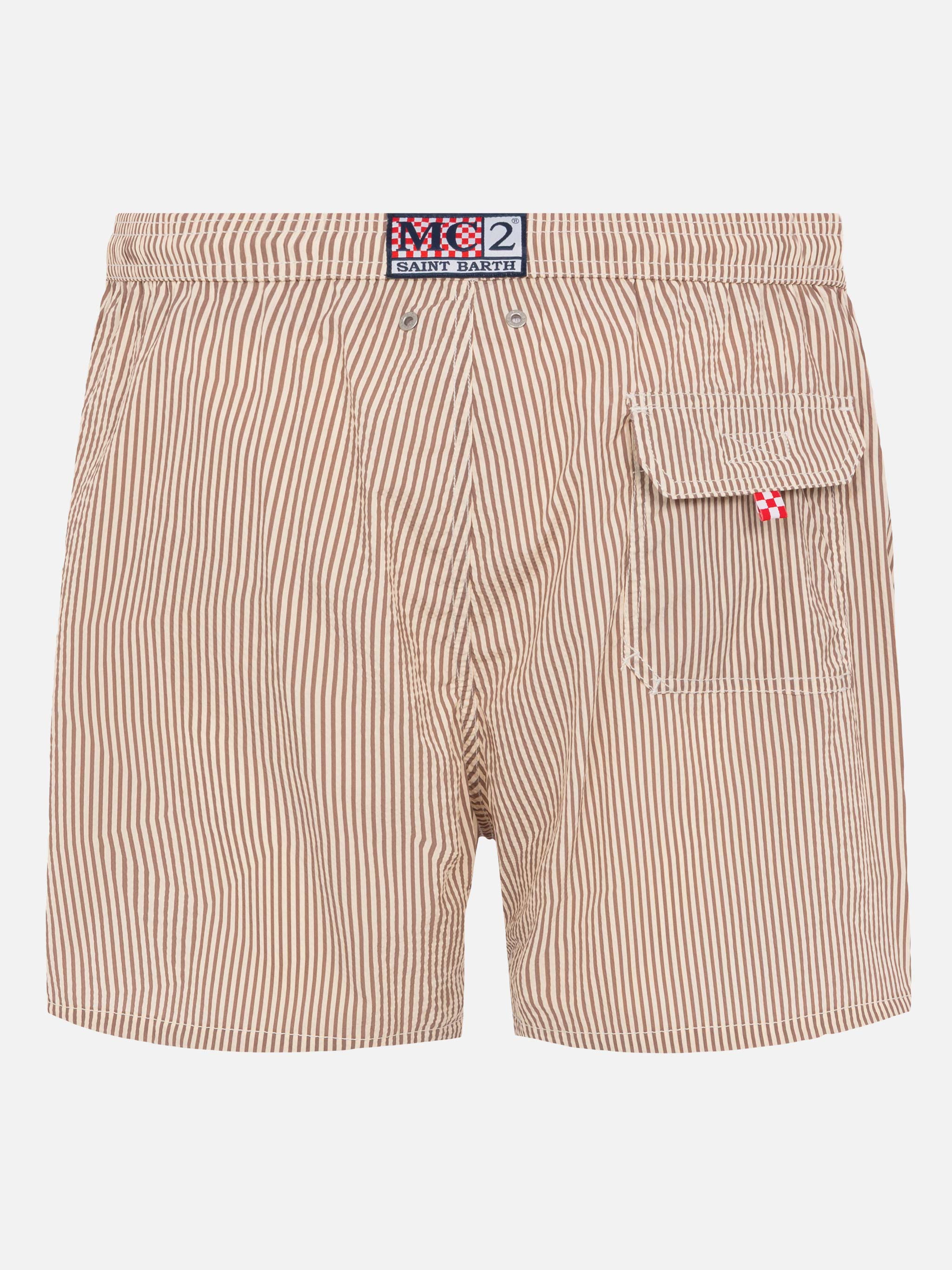 Seersucker Beige Striped Classic Light Swim Shorts Patmos Brown Swimshort