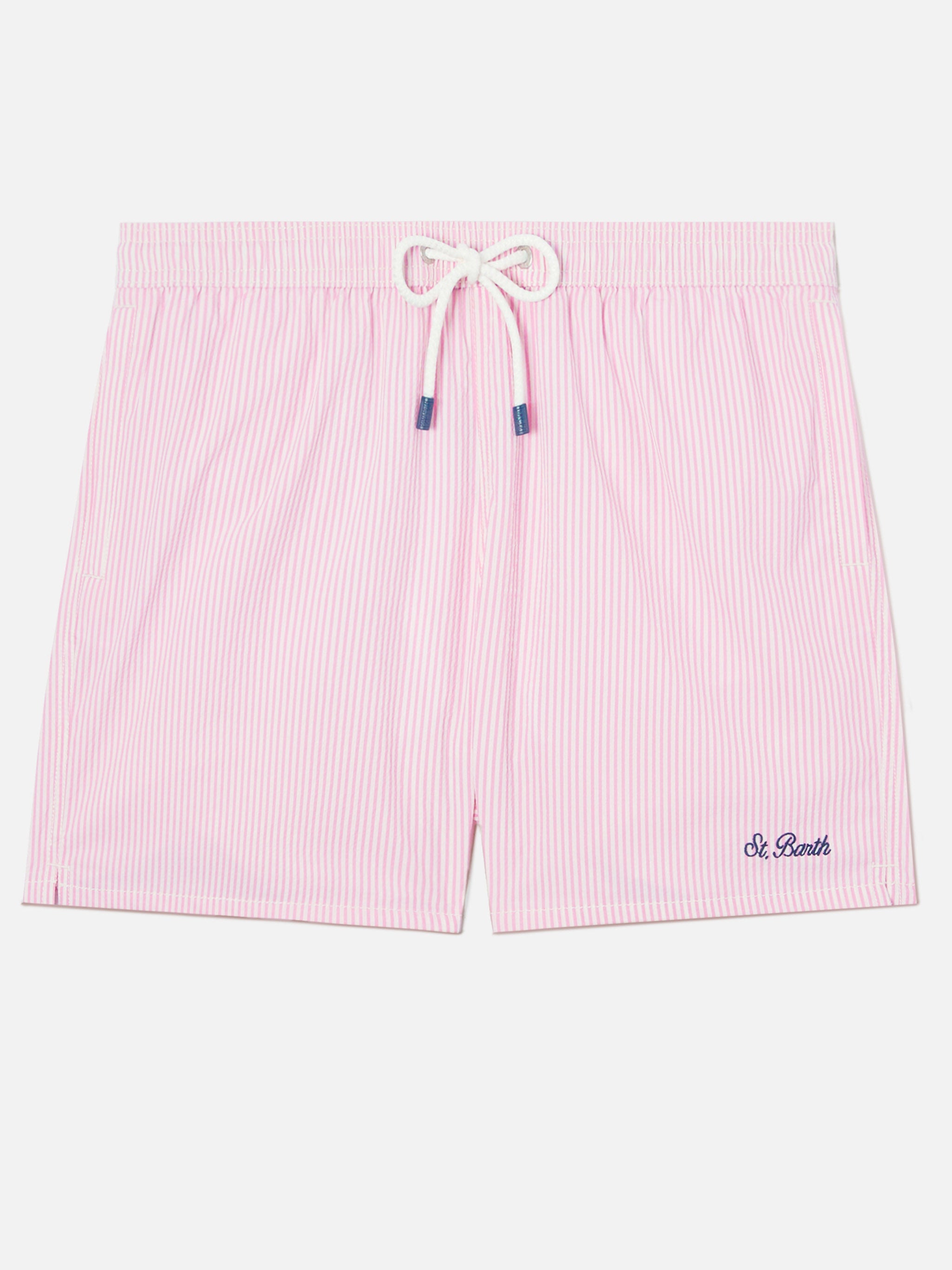 Patmos Seersucker Striped Swim Shorts Pink And White Swimshort
