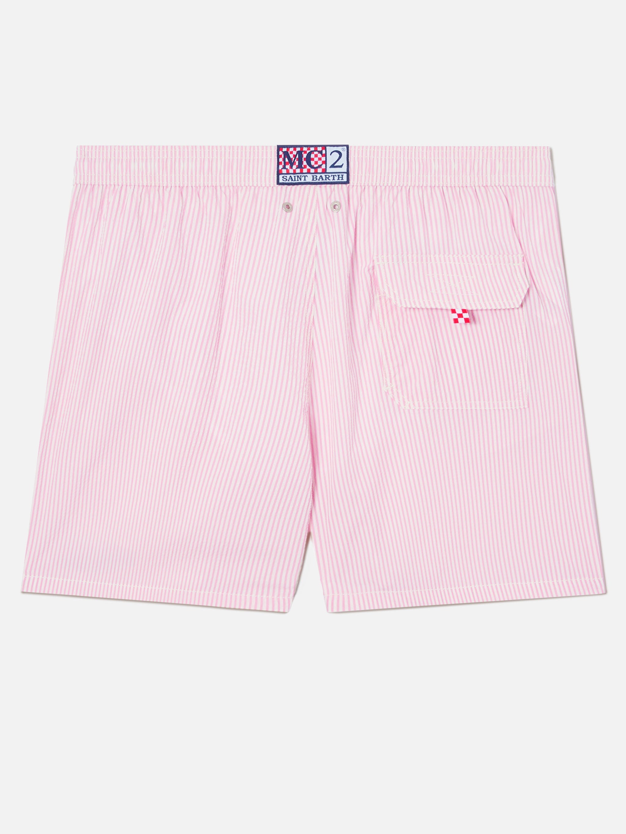 Patmos Seersucker Striped Swim Shorts Pink And White Swimshort