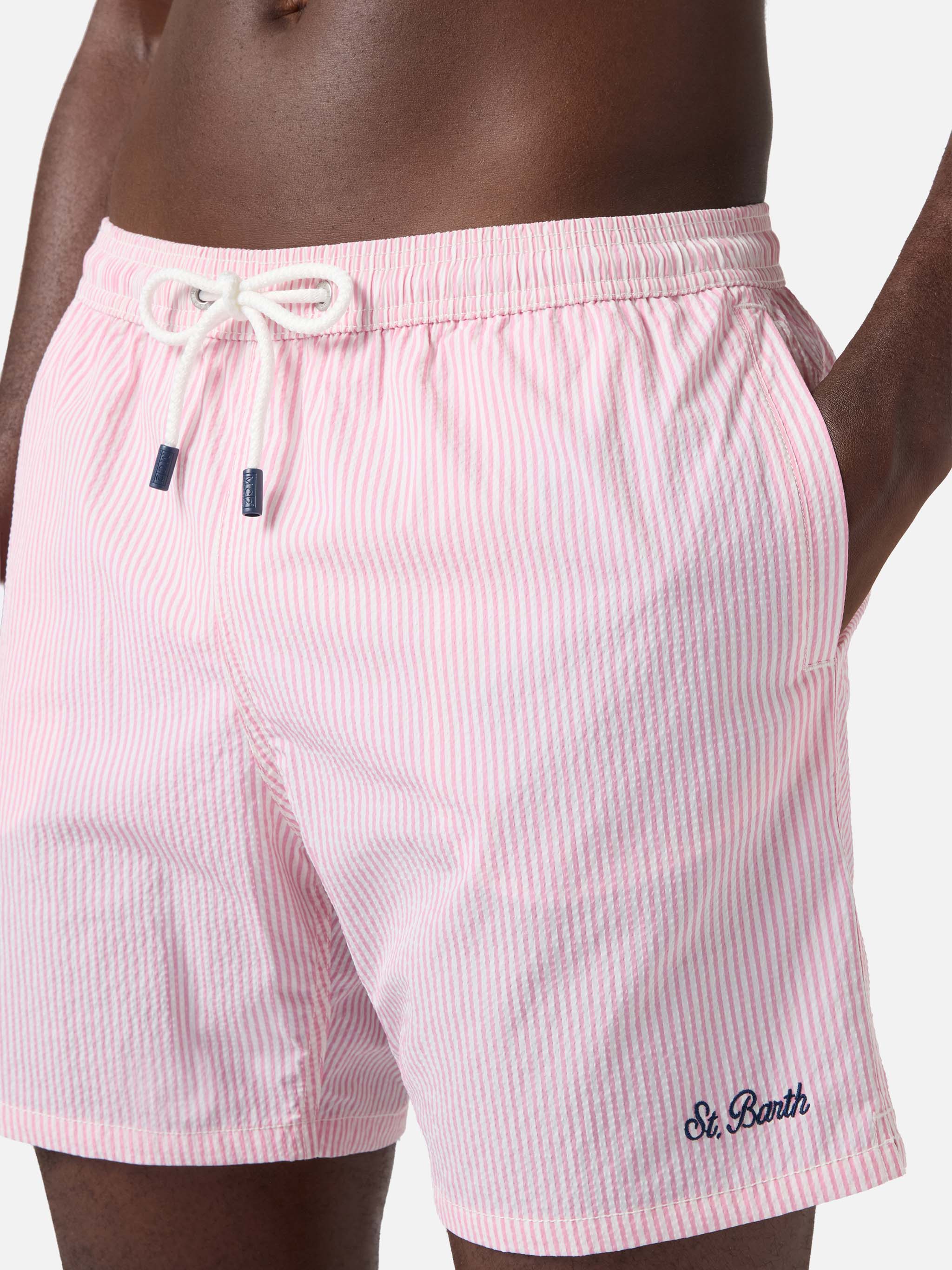 Patmos Seersucker Striped Swim Shorts Pink And White Swimshort