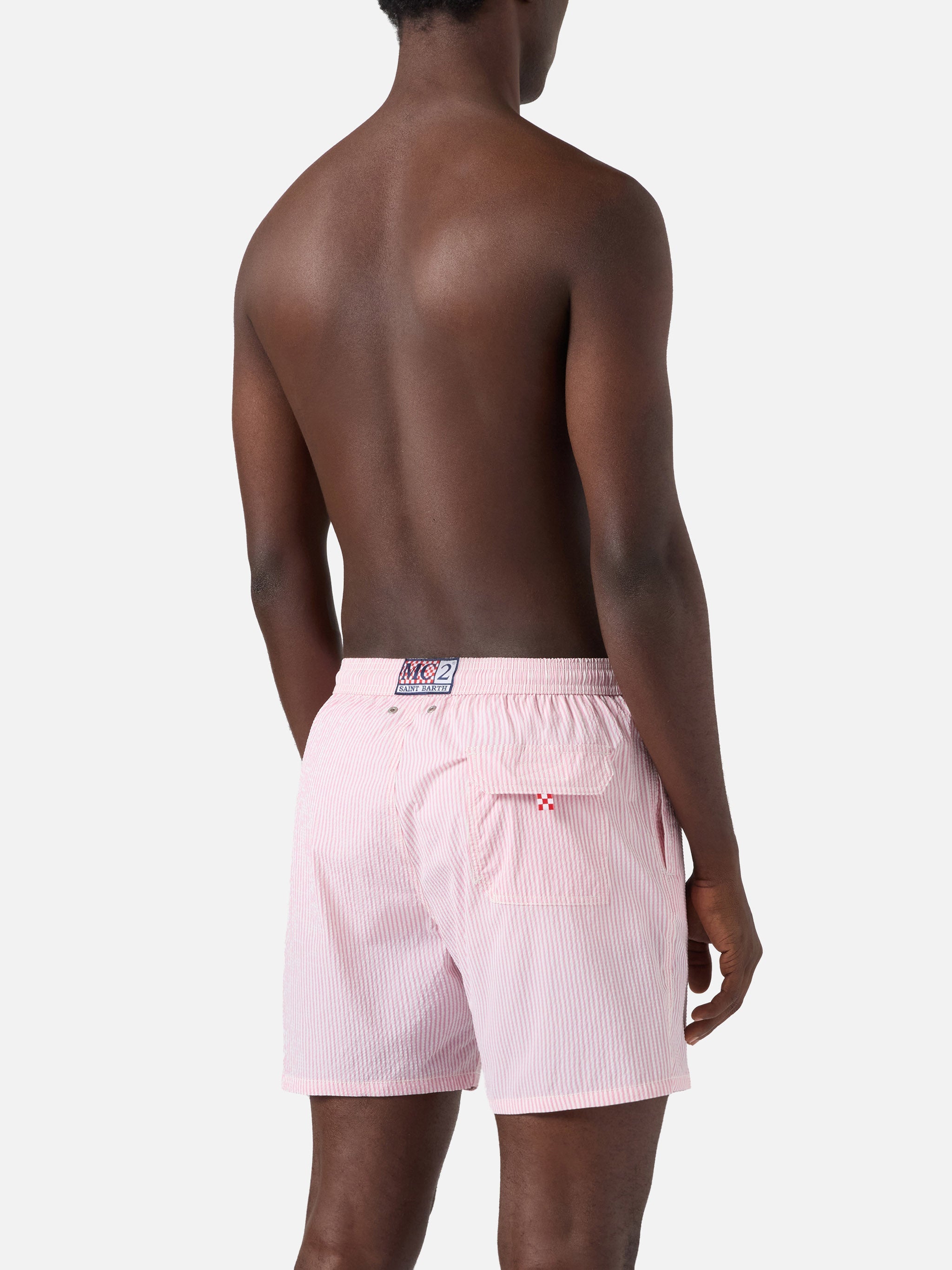 Patmos Seersucker Striped Swim Shorts Pink And White Swimshort
