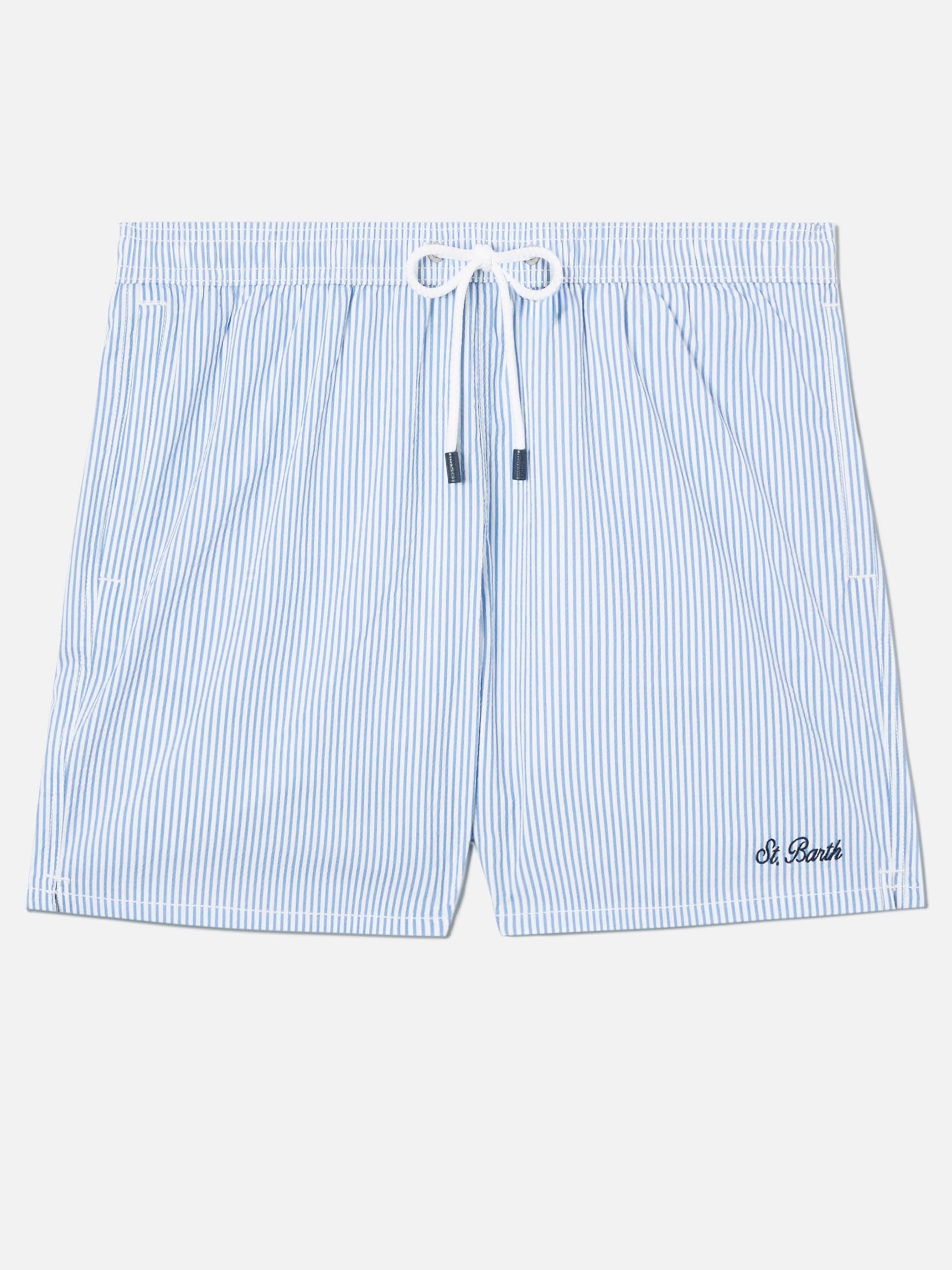 Patmos Seersucker Striped Swim Shorts Blue And White Sky Swimshort