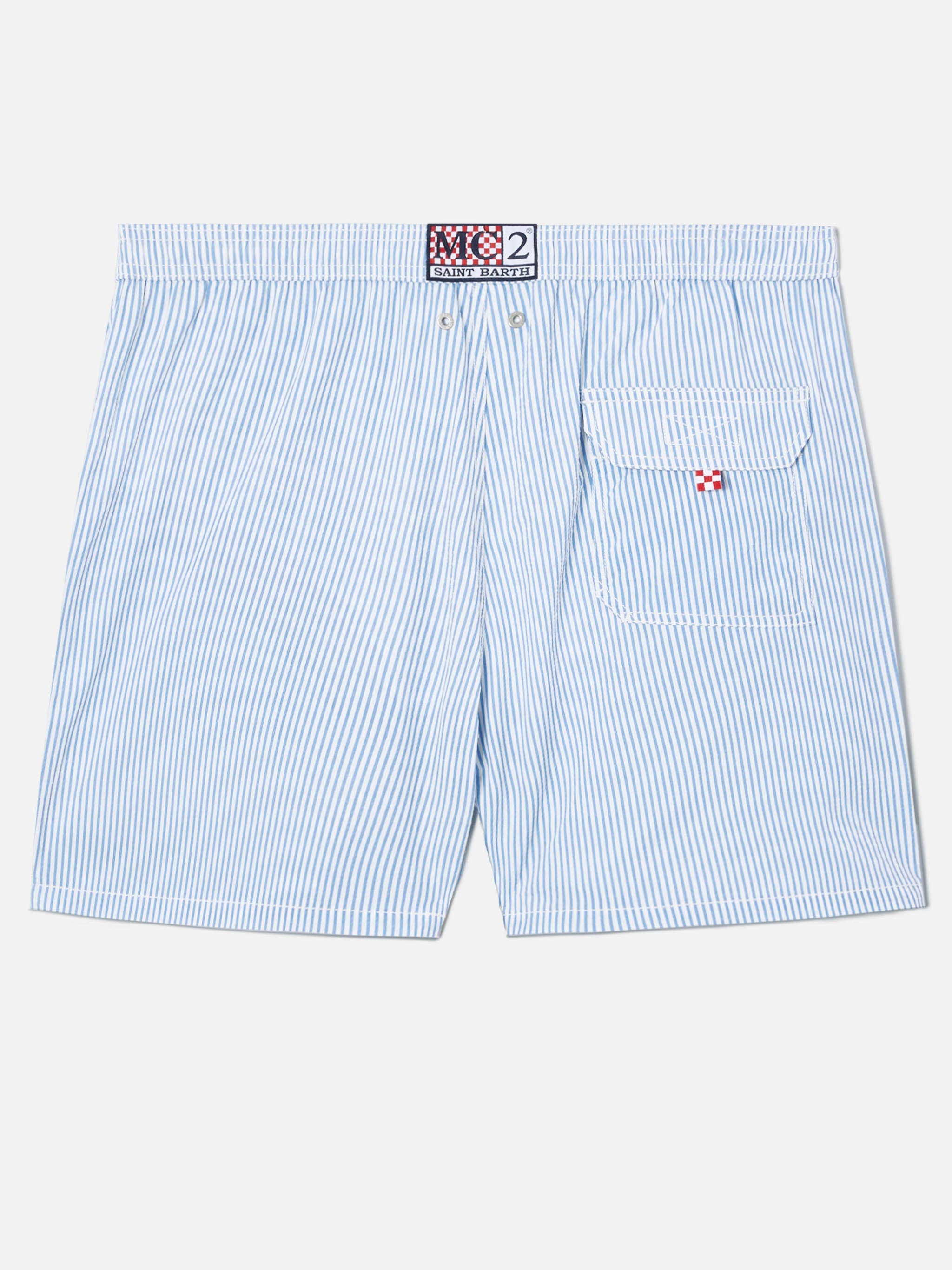 Patmos Seersucker Striped Swim Shorts Blue And White Sky Swimshort