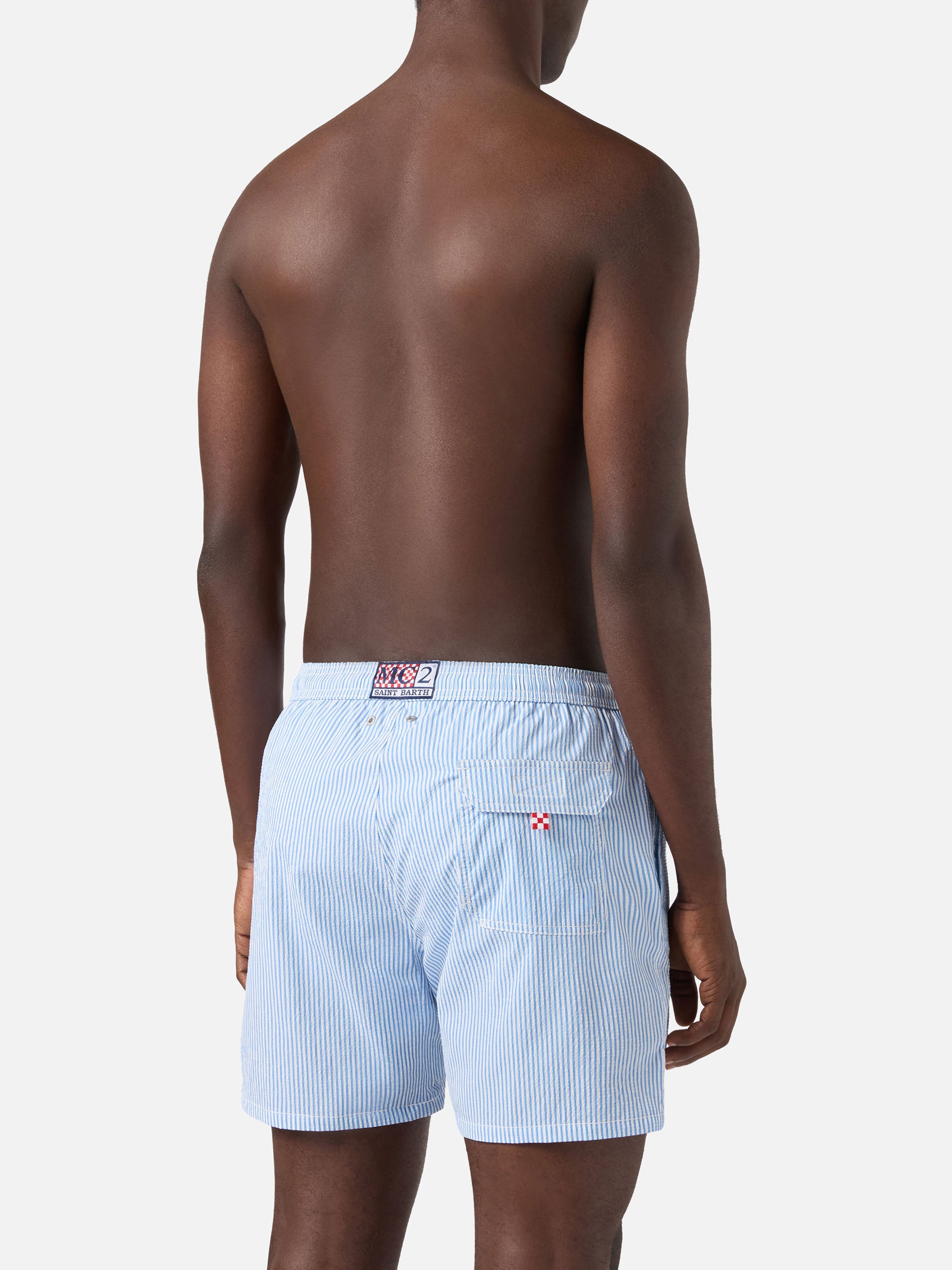 Patmos Seersucker Striped Swim Shorts Blue And White Sky Swimshort