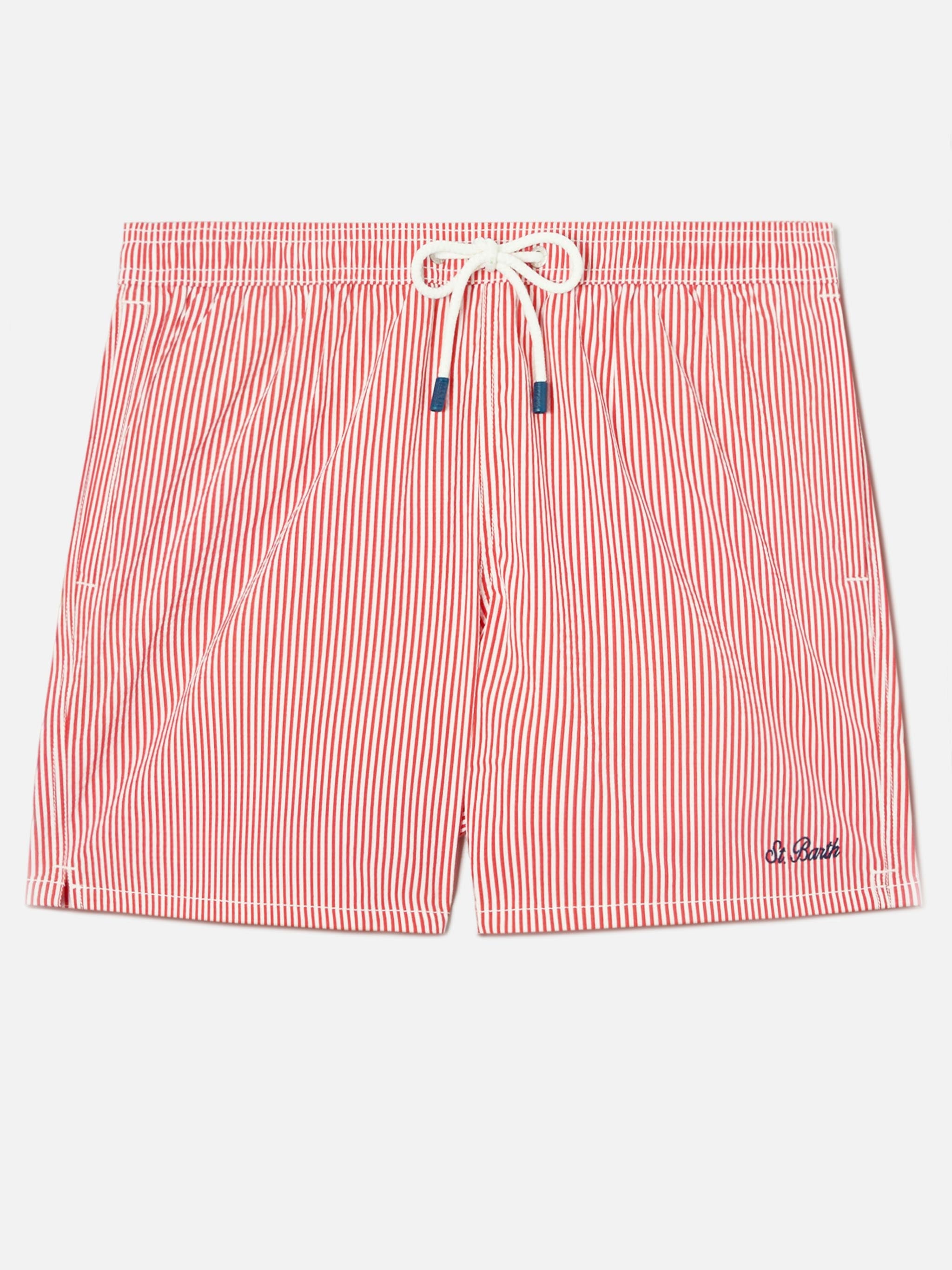 Patmos Seersucker Striped Swim Shorts Red And White Swimshort