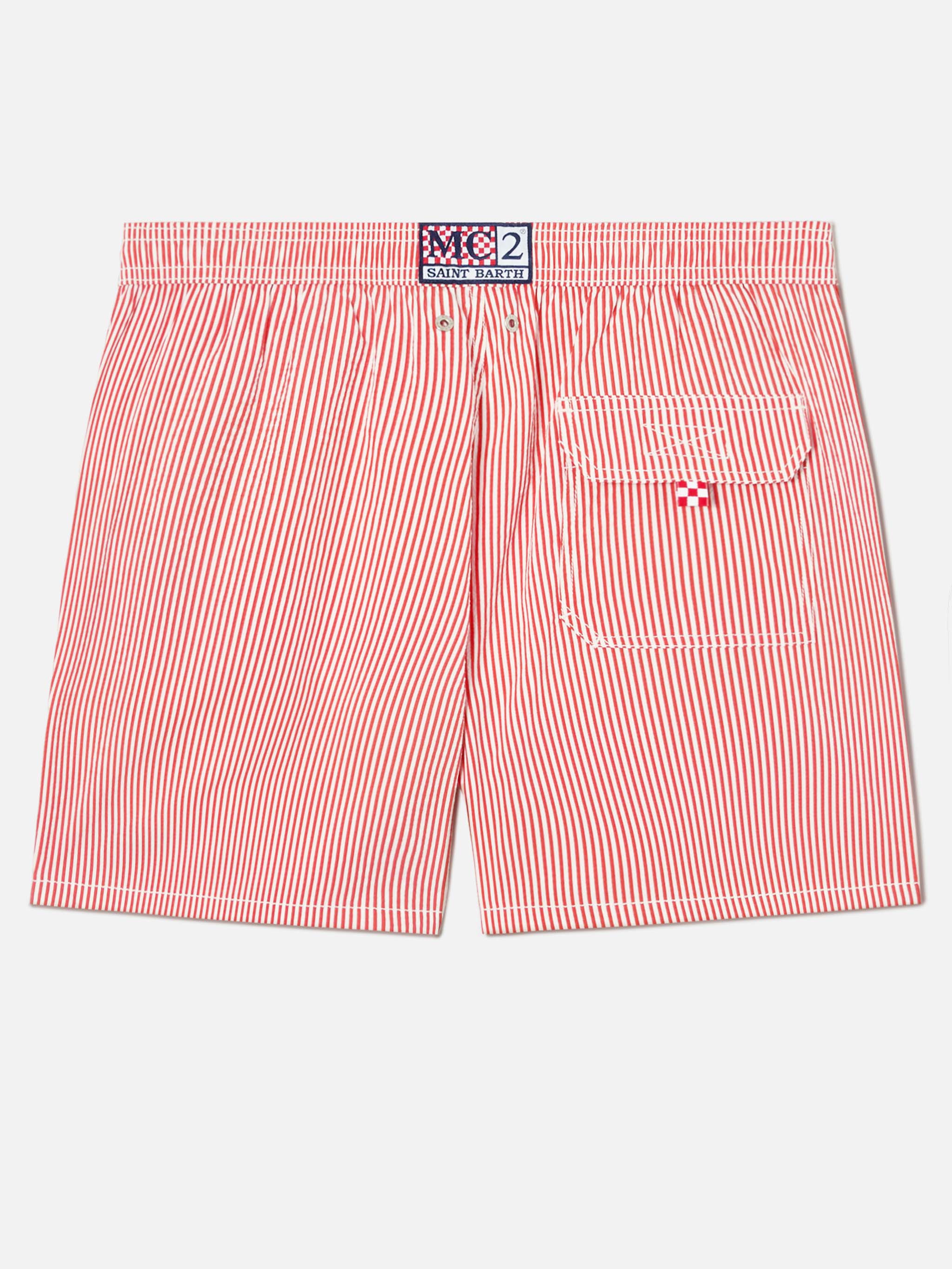 Patmos Seersucker Striped Swim Shorts Red And White Swimshort