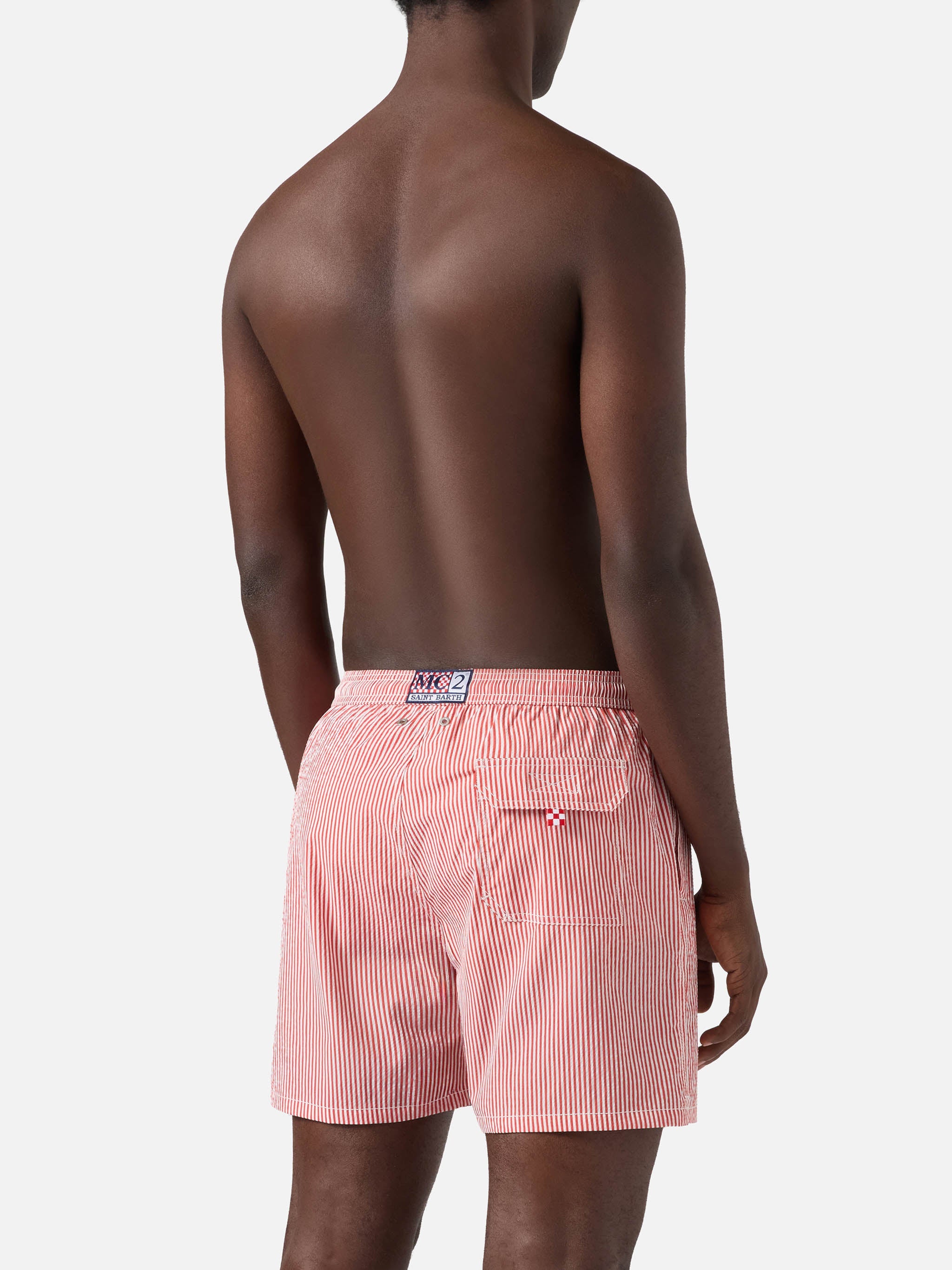 Patmos Seersucker Striped Swim Shorts Red And White Swimshort