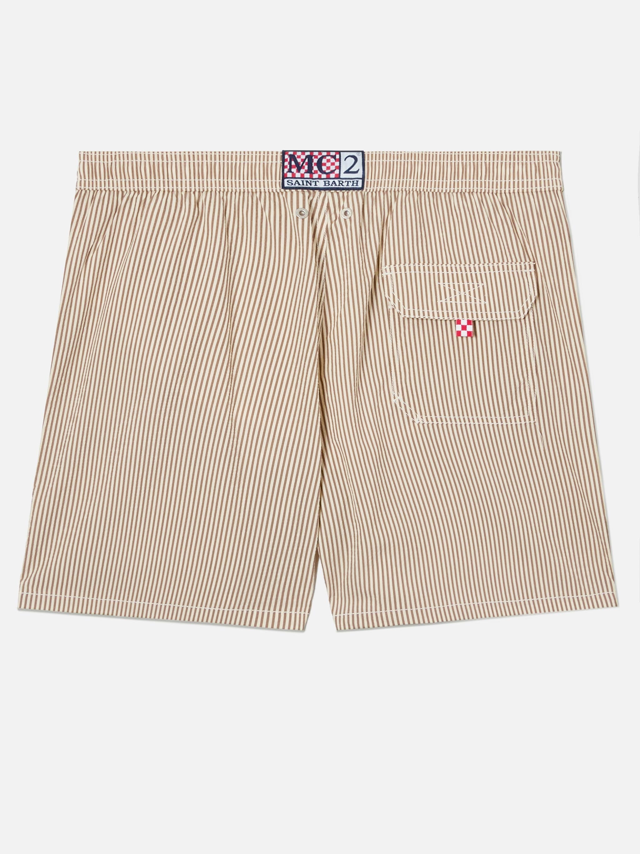 Patmos Seersucker Striped Swim Shorts Brown And White Swimshort