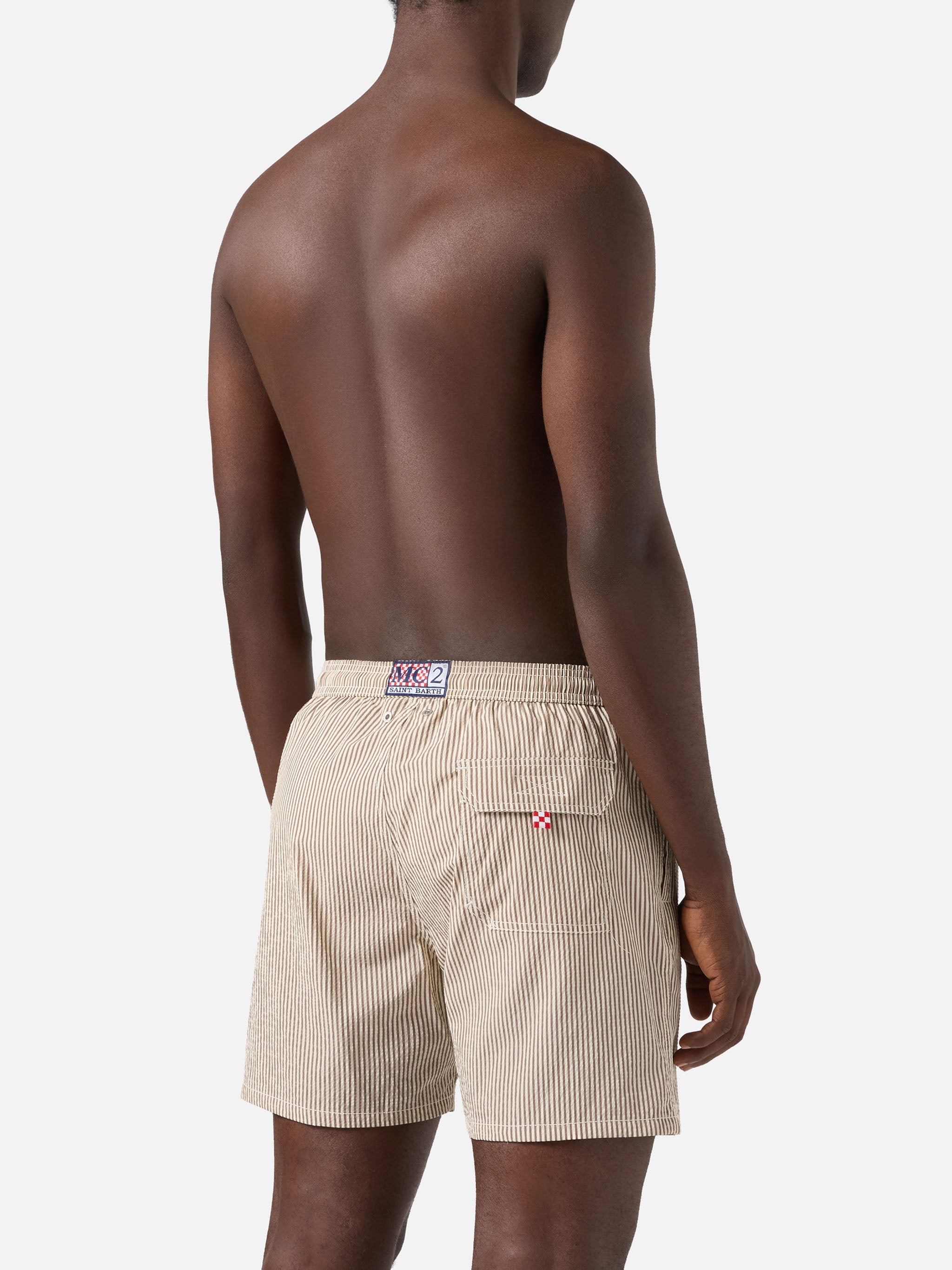 Patmos Seersucker Striped Swim Shorts Brown And White Swimshort