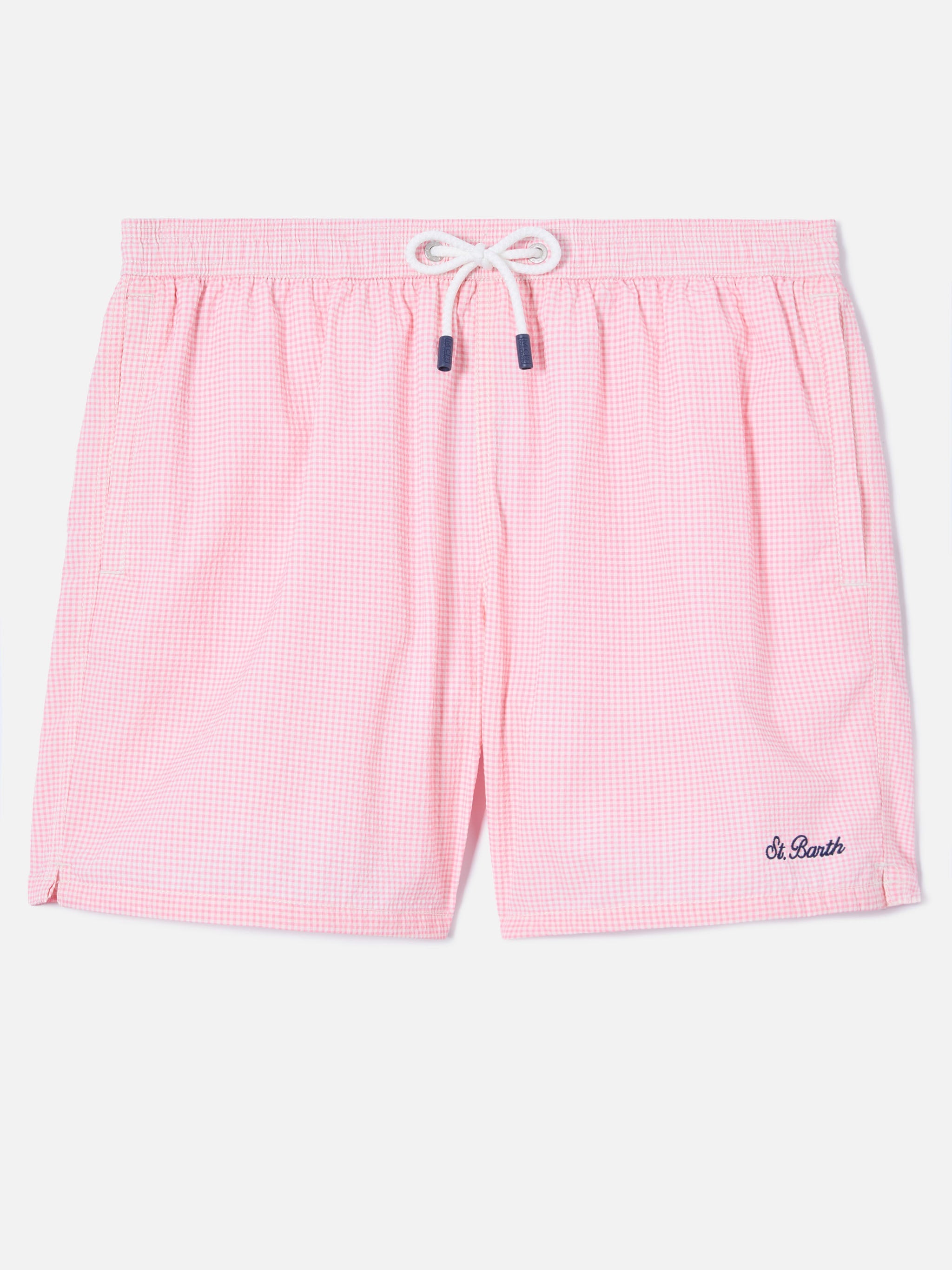 Patmos Seersucker Gingham Swim Shorts Pink And White Swimshort
