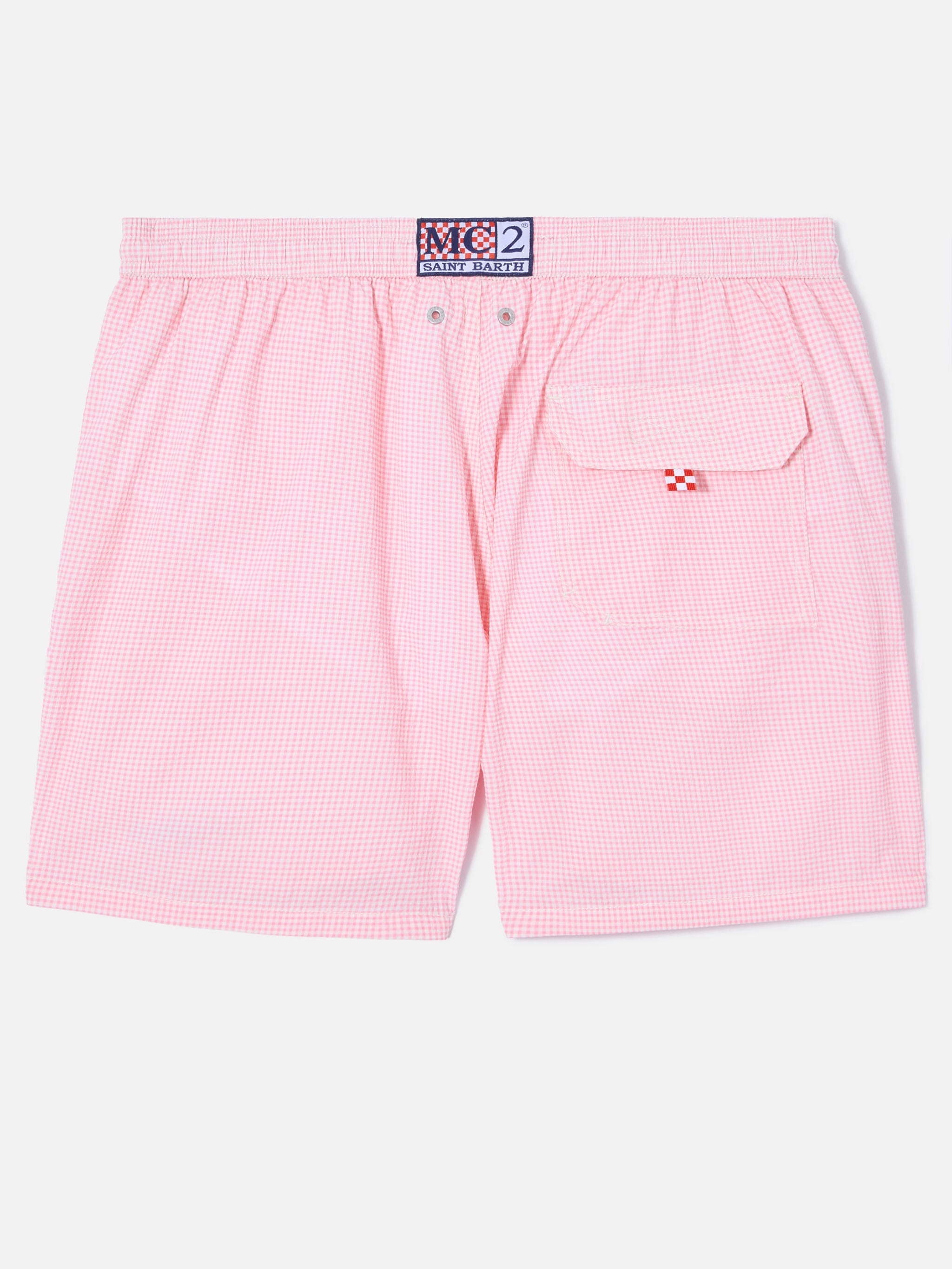 Patmos Seersucker Gingham Swim Shorts Pink And White Swimshort