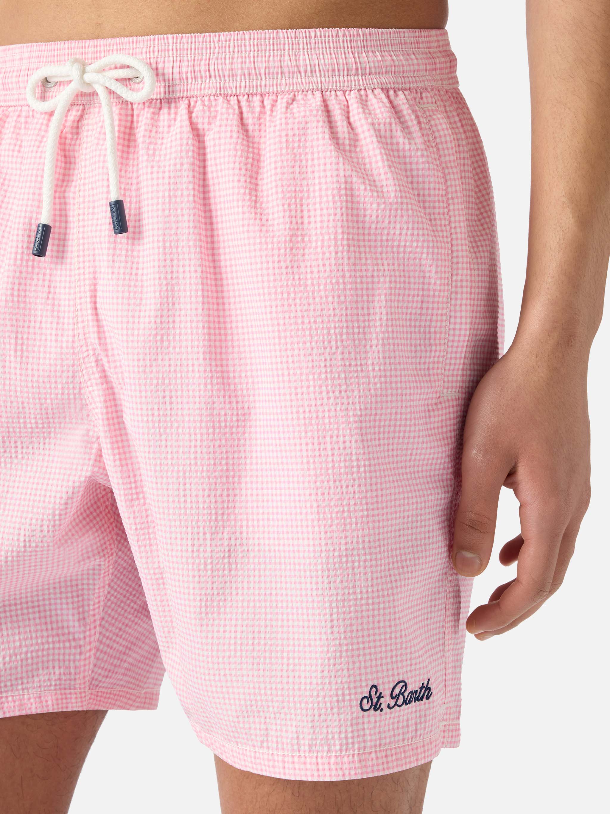 Patmos Seersucker Gingham Swim Shorts Pink And White Swimshort