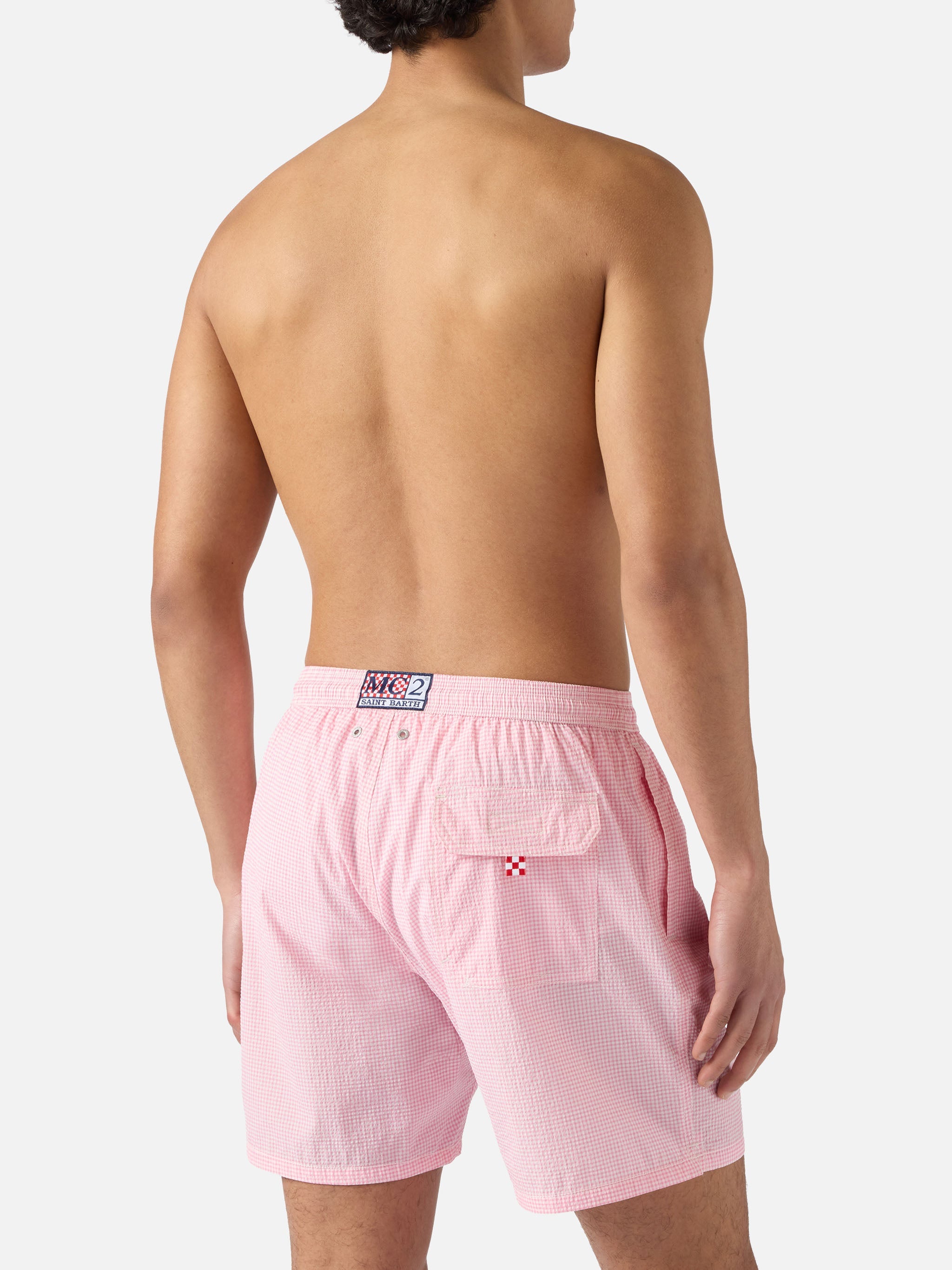 Patmos Seersucker Gingham Swim Shorts Pink And White Swimshort