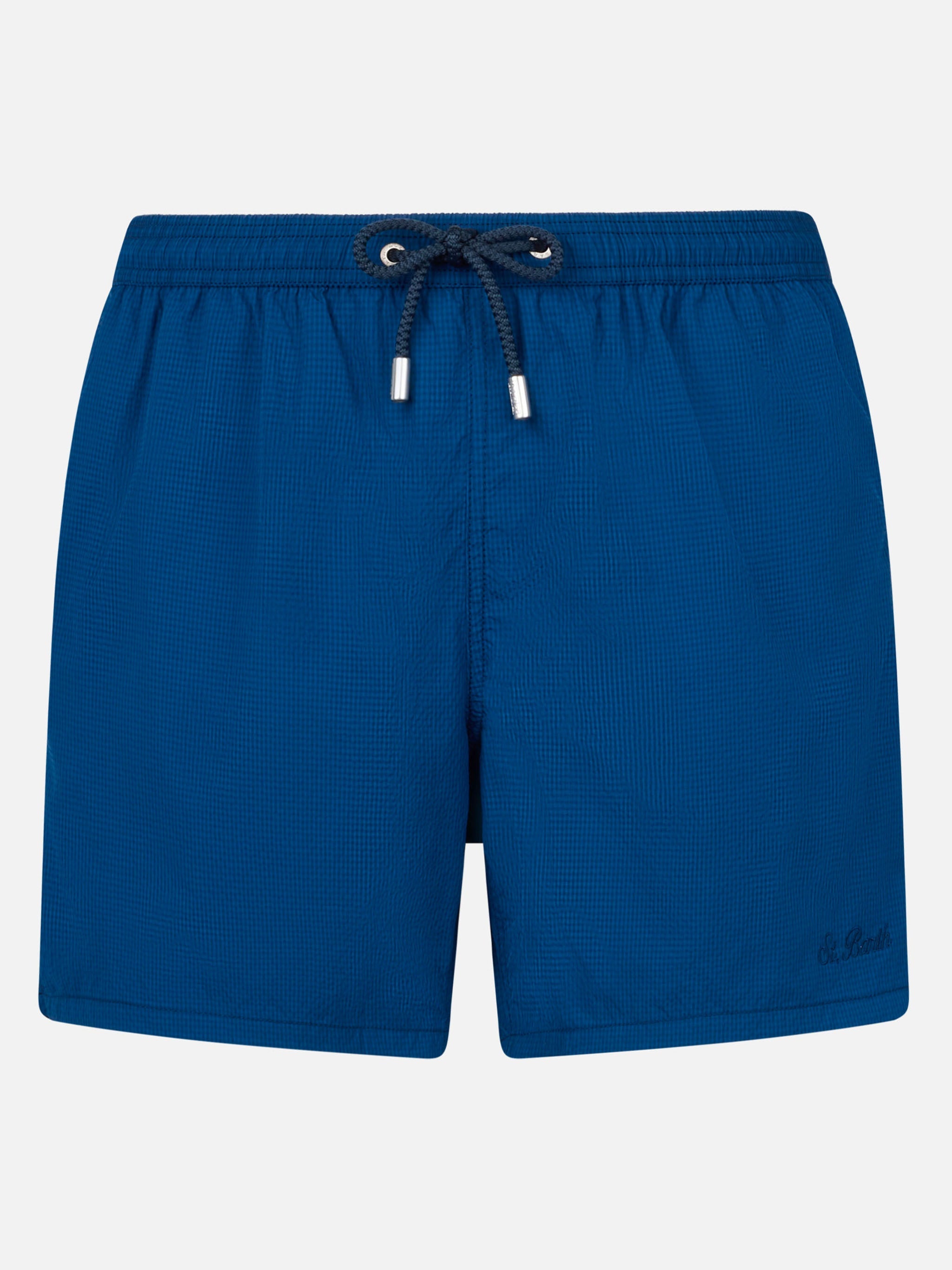 Patmos Navy Blue Seersucker Classic Light Swim Shorts Swimshort