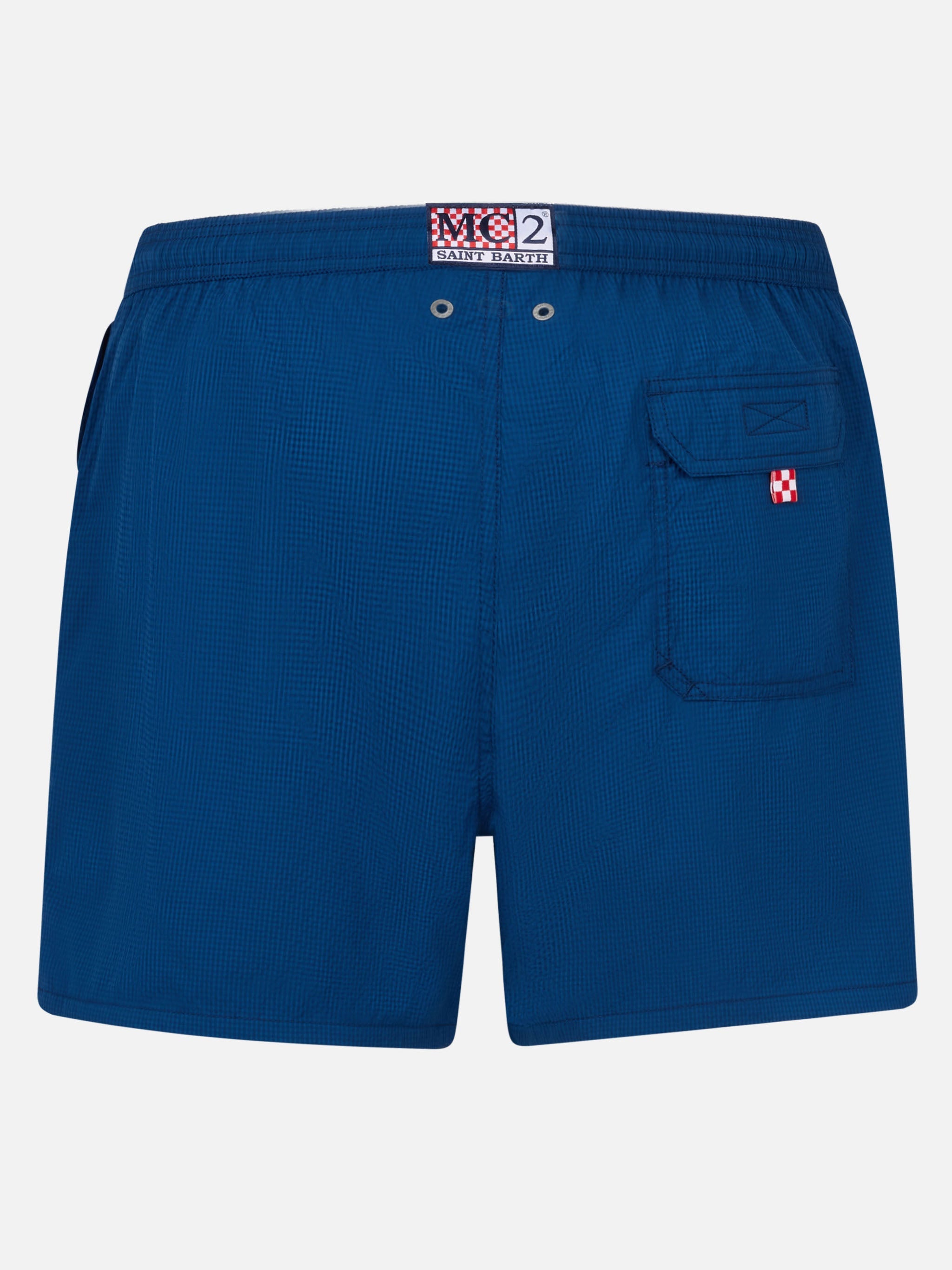Patmos Navy Blue Seersucker Classic Light Swim Shorts Swimshort