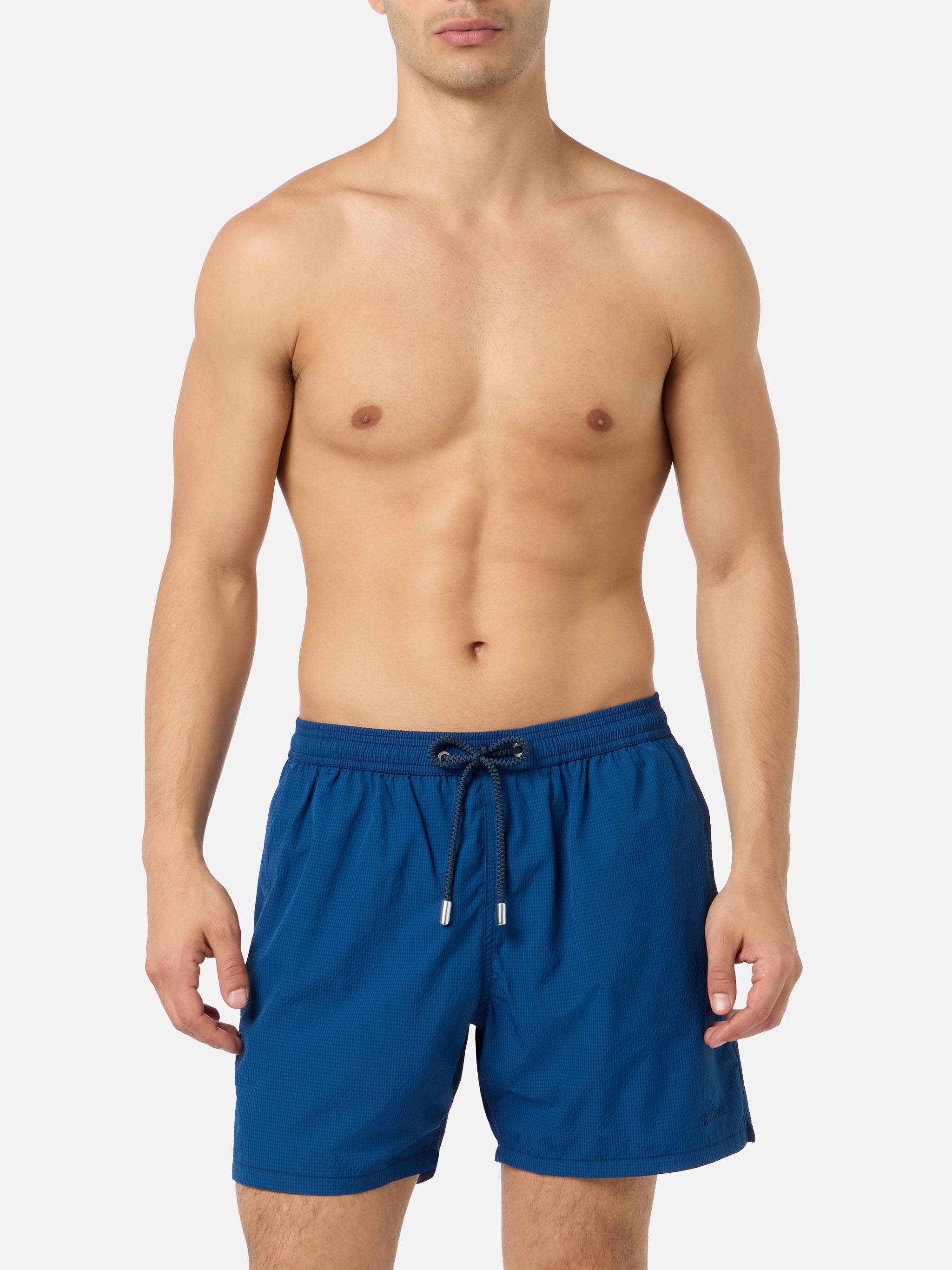 Patmos Navy Blue Seersucker Classic Light Swim Shorts Swimshort