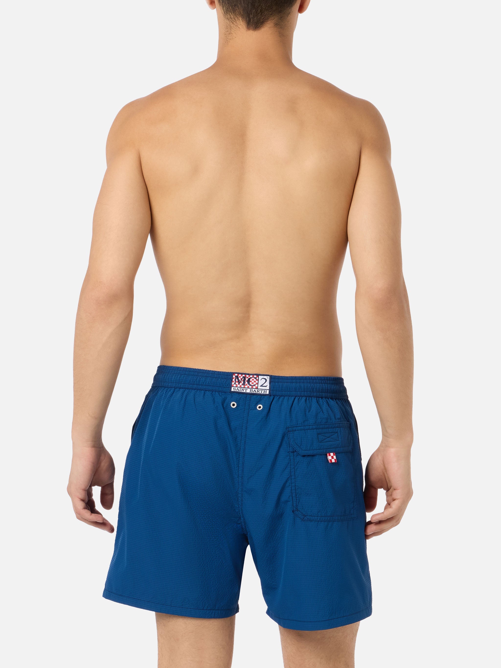 Patmos Navy Blue Seersucker Classic Light Swim Shorts Swimshort