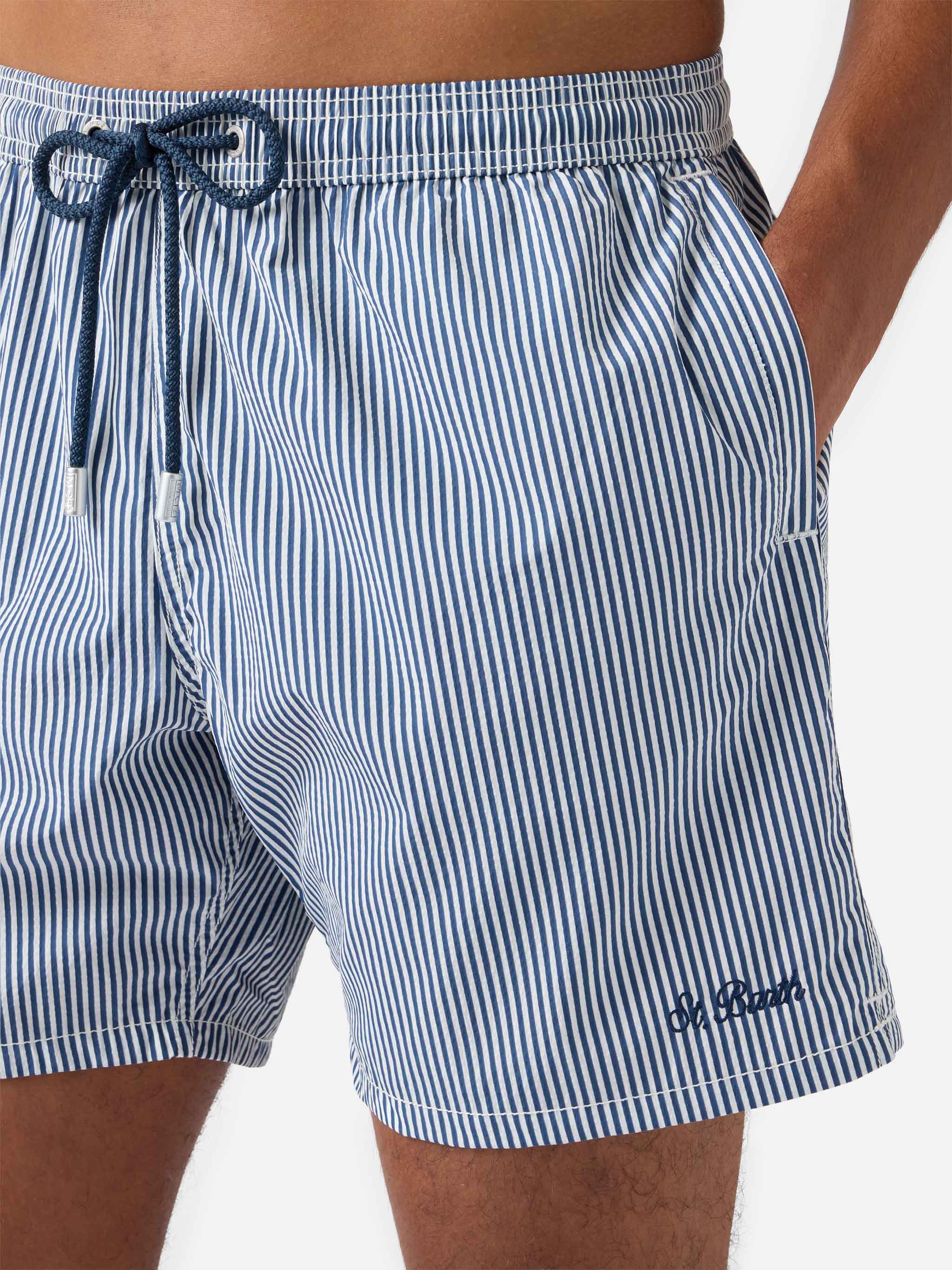 Seersucker Navy Blue Striped Classic Light Swim Shorts Patmos Swimshort