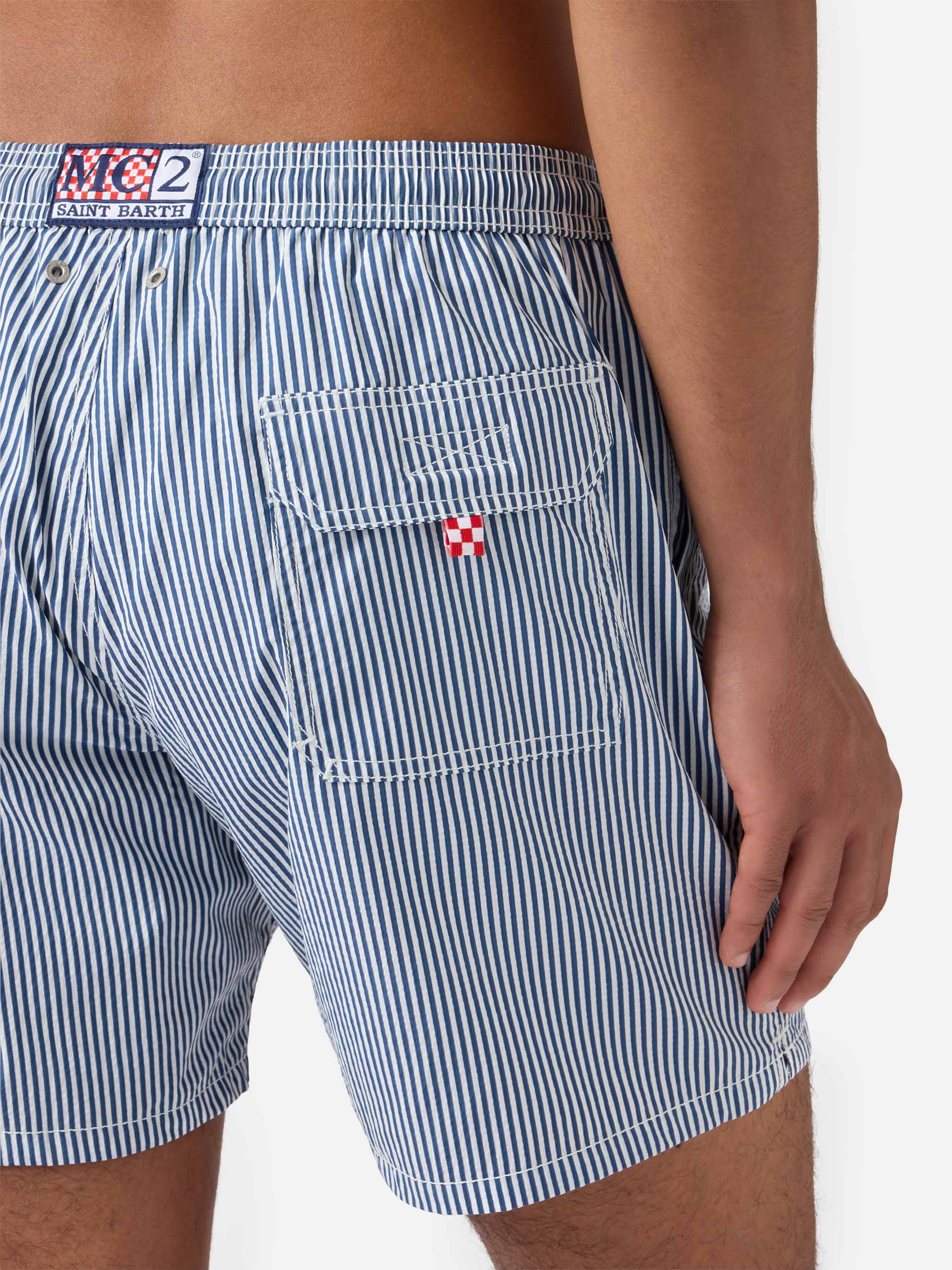 Seersucker Navy Blue Striped Classic Light Swim Shorts Patmos Swimshort