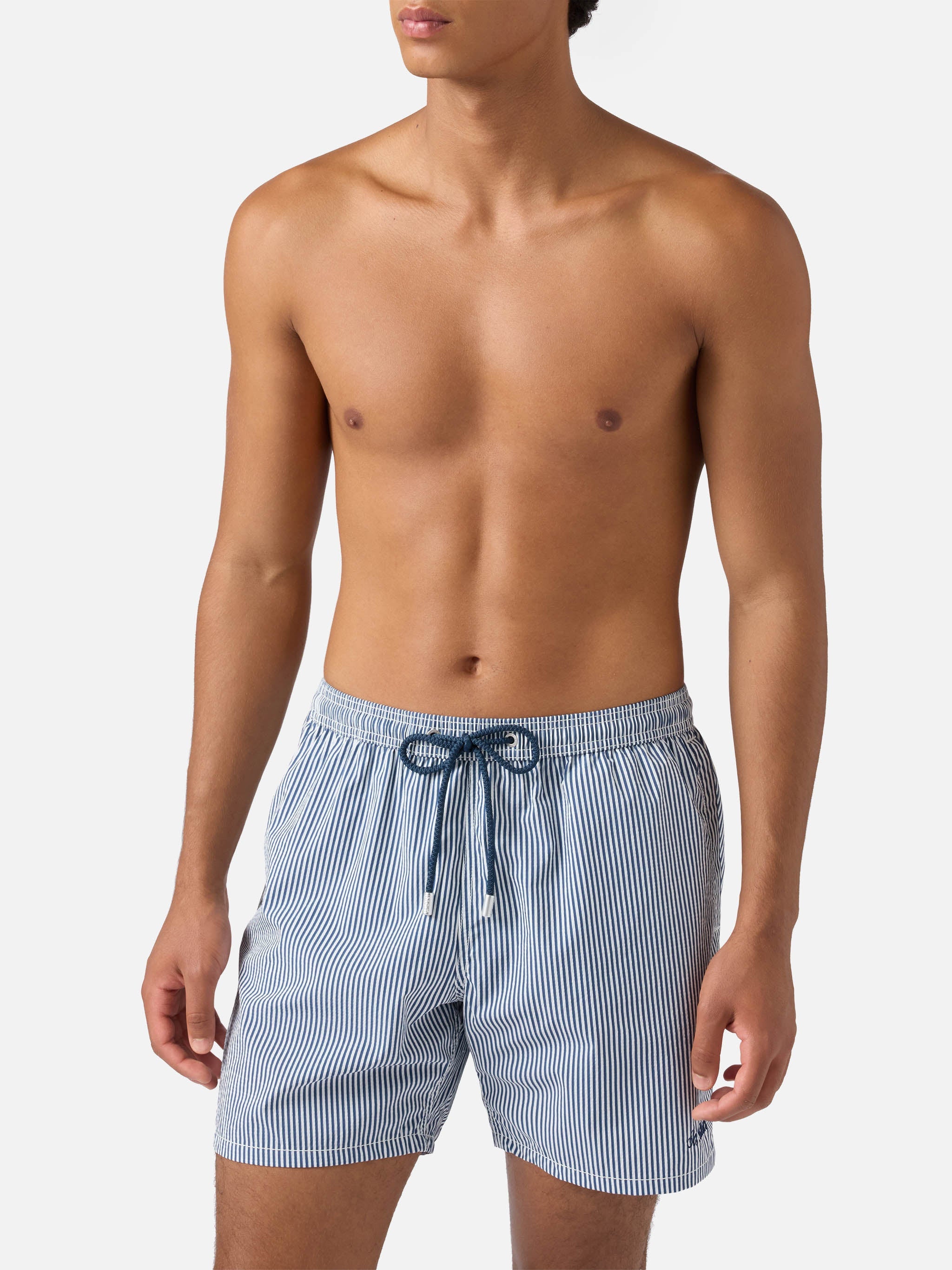 Seersucker Navy Blue Striped Classic Light Swim Shorts Patmos Swimshort