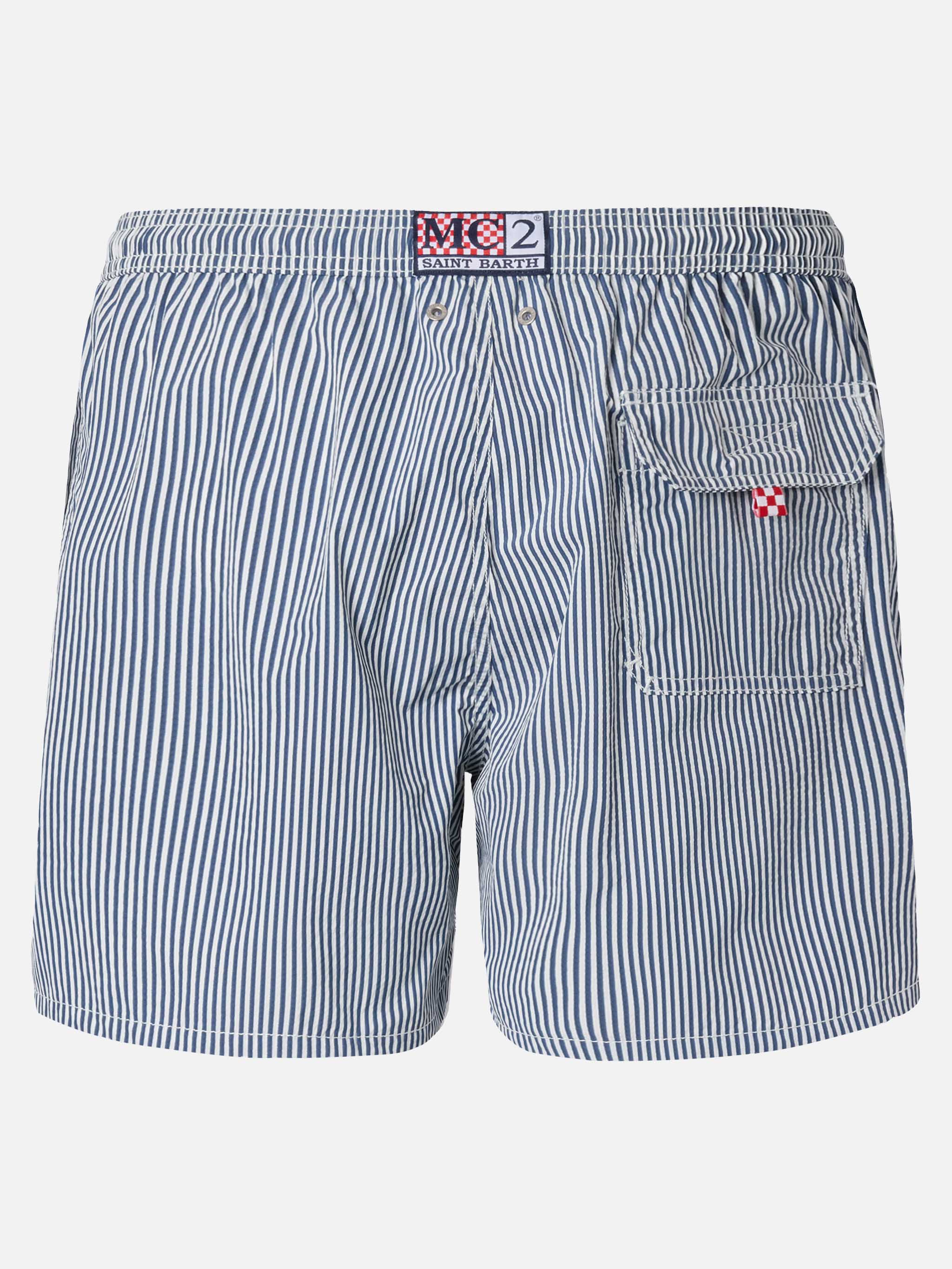 Seersucker Navy Blue Striped Classic Light Swim Shorts Patmos Swimshort