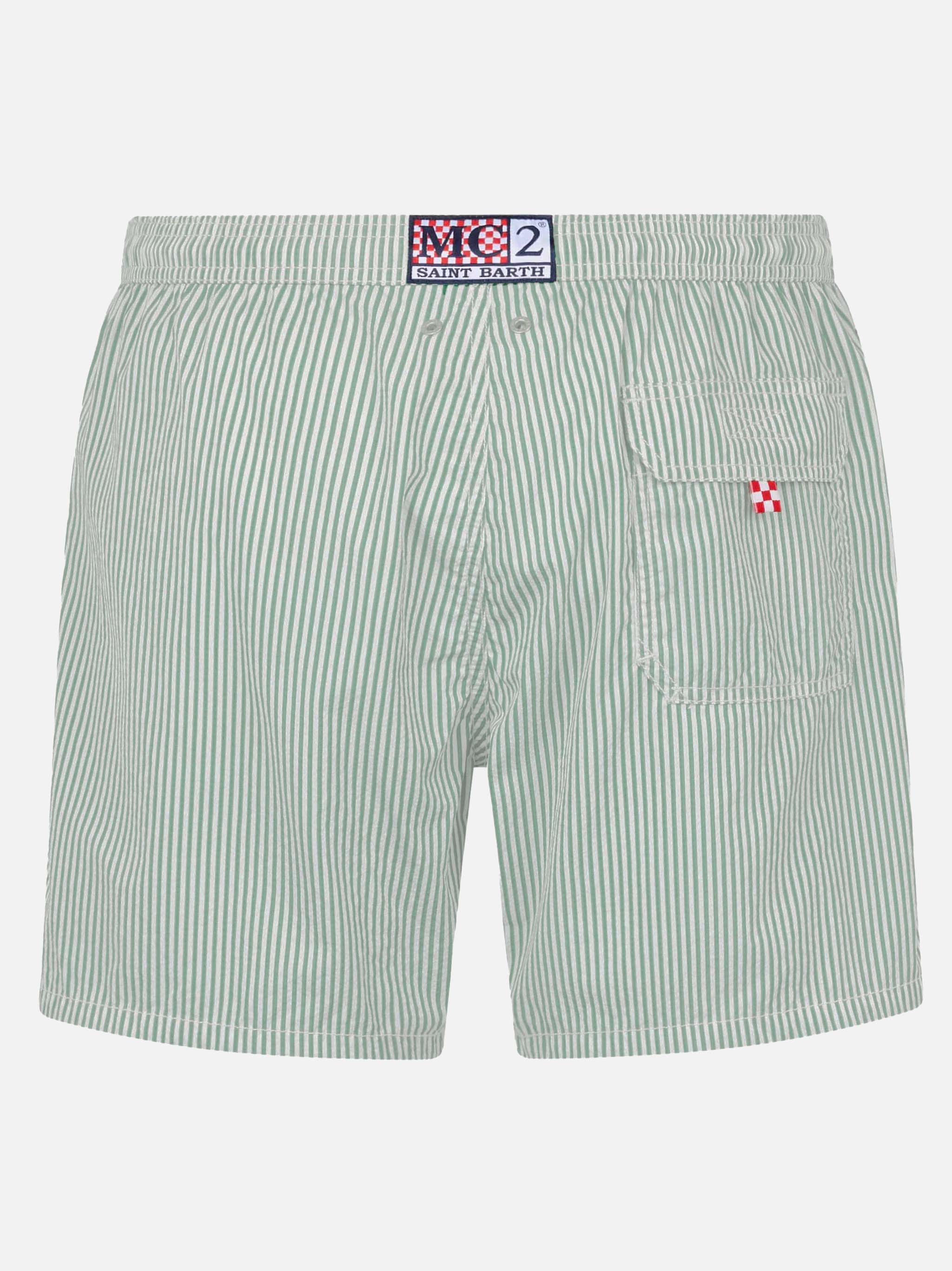 Seersucker Sage Green Striped Classic Light Swim Shorts Patmos Swimshort