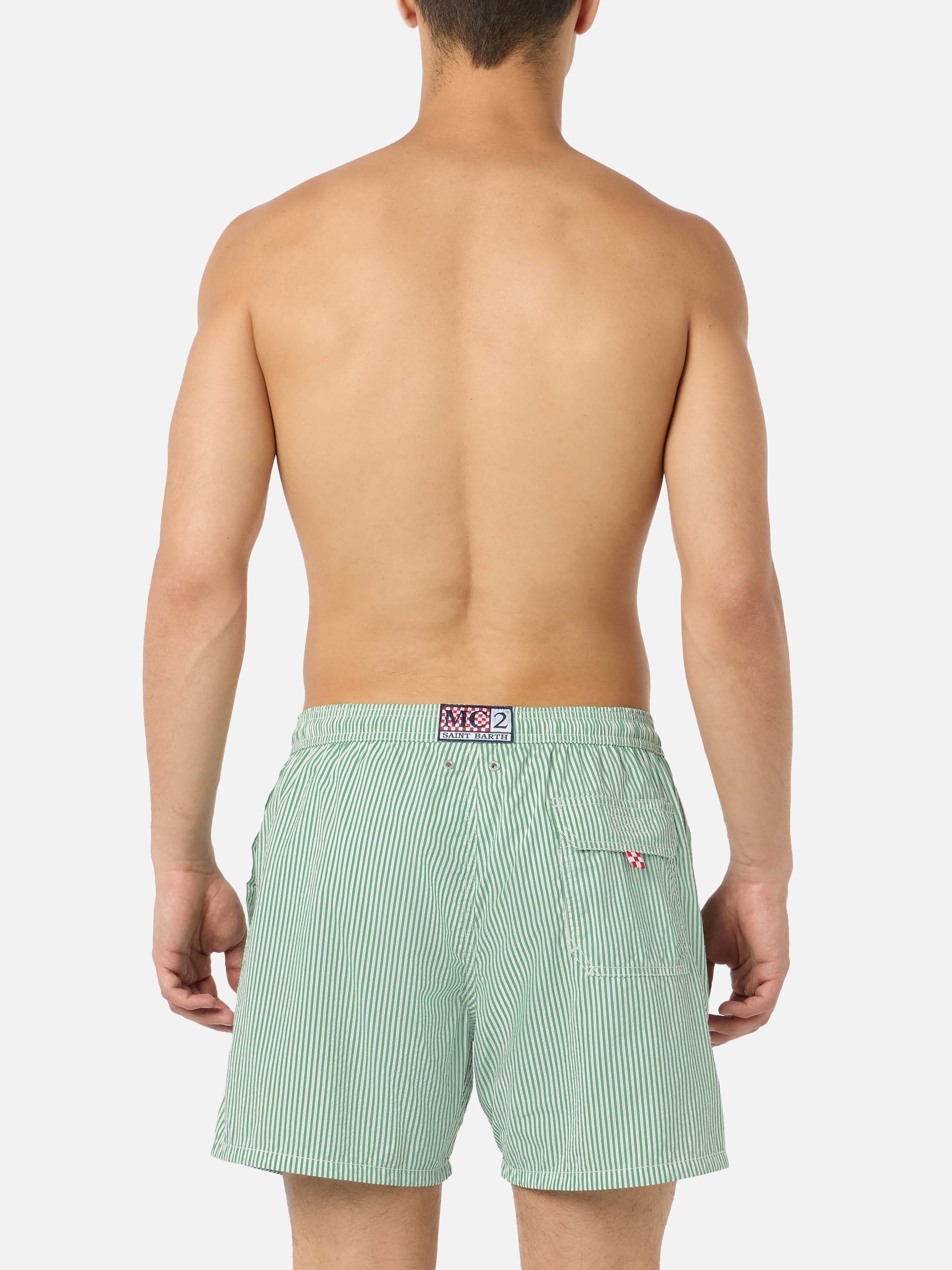 Seersucker Sage Green Striped Classic Light Swim Shorts Patmos Swimshort